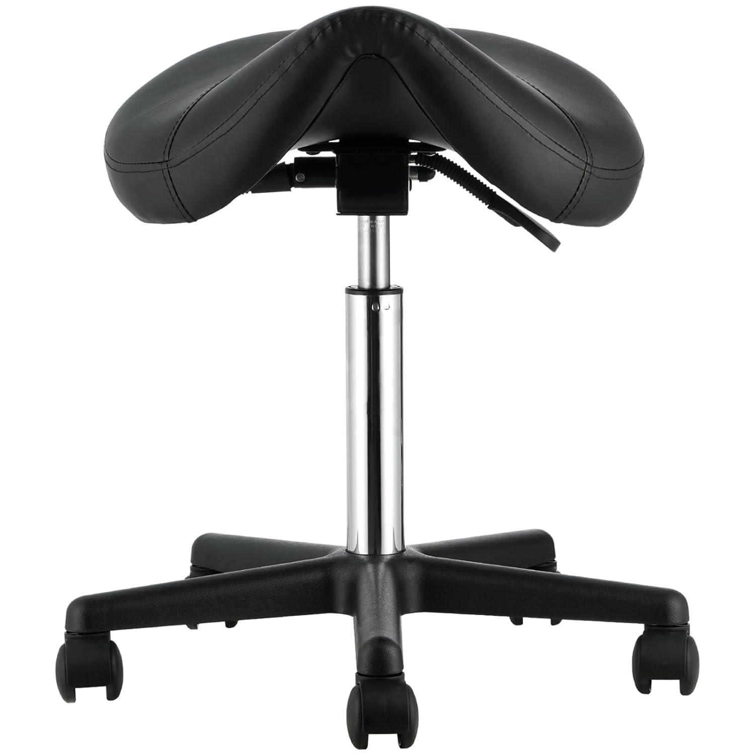 image:imageVEVOR Saddle Stool with Wheels 400 LBS Weight Capacity Height Adjustable Thickened PU Leather Swivel Saddle Stool Chair for Salon Spa Tattoo Clinic Black