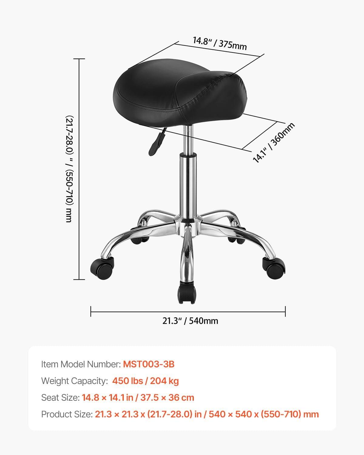 image:imageVEVOR Saddle Stool with Wheels 450 LBS Weight Capacity Ergonomic Rolling Stool Height Adjustable Thickened PU Leather Swivel Saddle Chair for Salon Spa Massage Tattoo Clinic BlackBlack