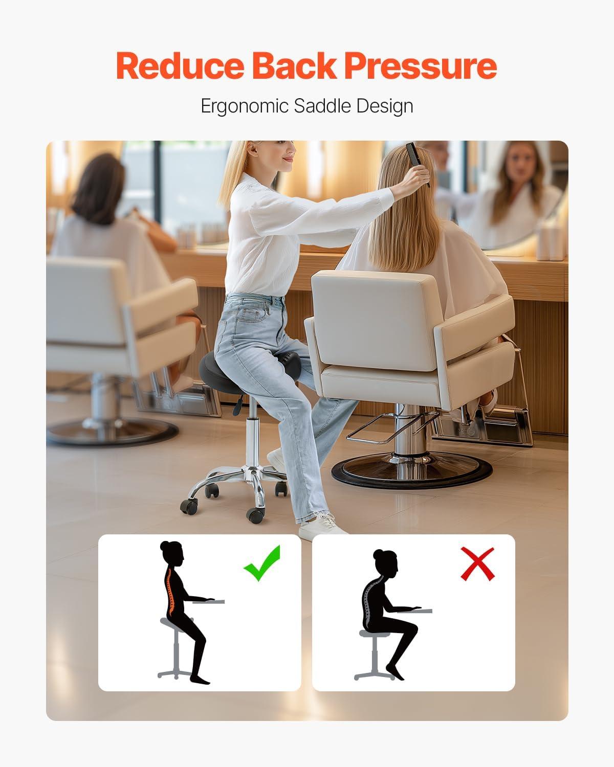 image:imageVEVOR Saddle Stool with Wheels 450 LBS Weight Capacity Ergonomic Rolling Stool Height Adjustable Thickened PU Leather Swivel Saddle Chair for Salon Spa Massage Tattoo Clinic BlackBlack