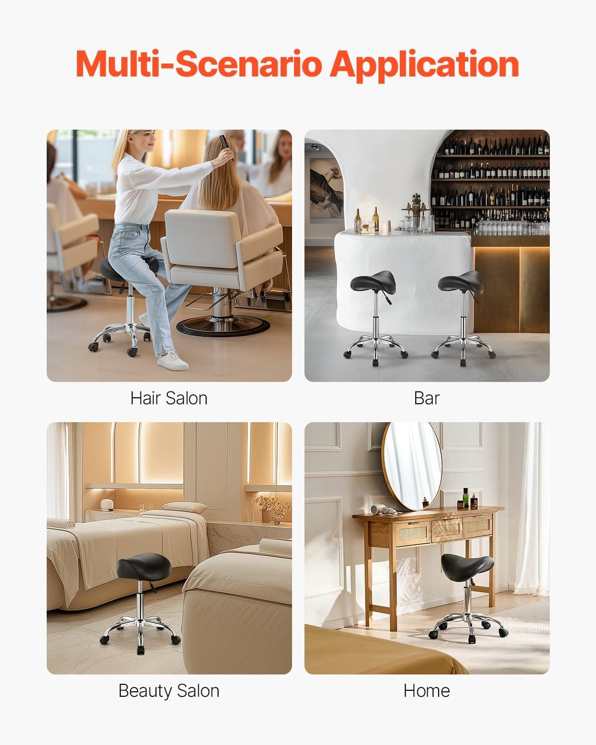 image:imageVEVOR Saddle Stool with Wheels 450 LBS Weight Capacity Ergonomic Rolling Stool Height Adjustable Thickened PU Leather Swivel Saddle Chair for Salon Spa Massage Tattoo Clinic BlackBlack