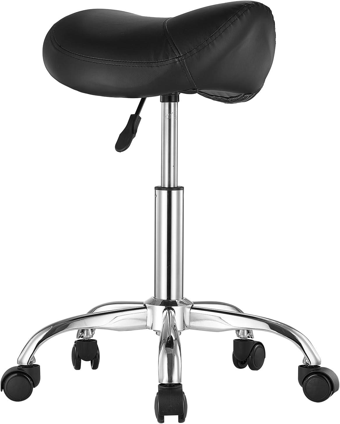 image:imageVEVOR Saddle Stool with Wheels 450 LBS Weight Capacity Ergonomic Rolling Stool Height Adjustable Thickened PU Leather Swivel Saddle Chair for Salon Spa Massage Tattoo Clinic BlackBlack