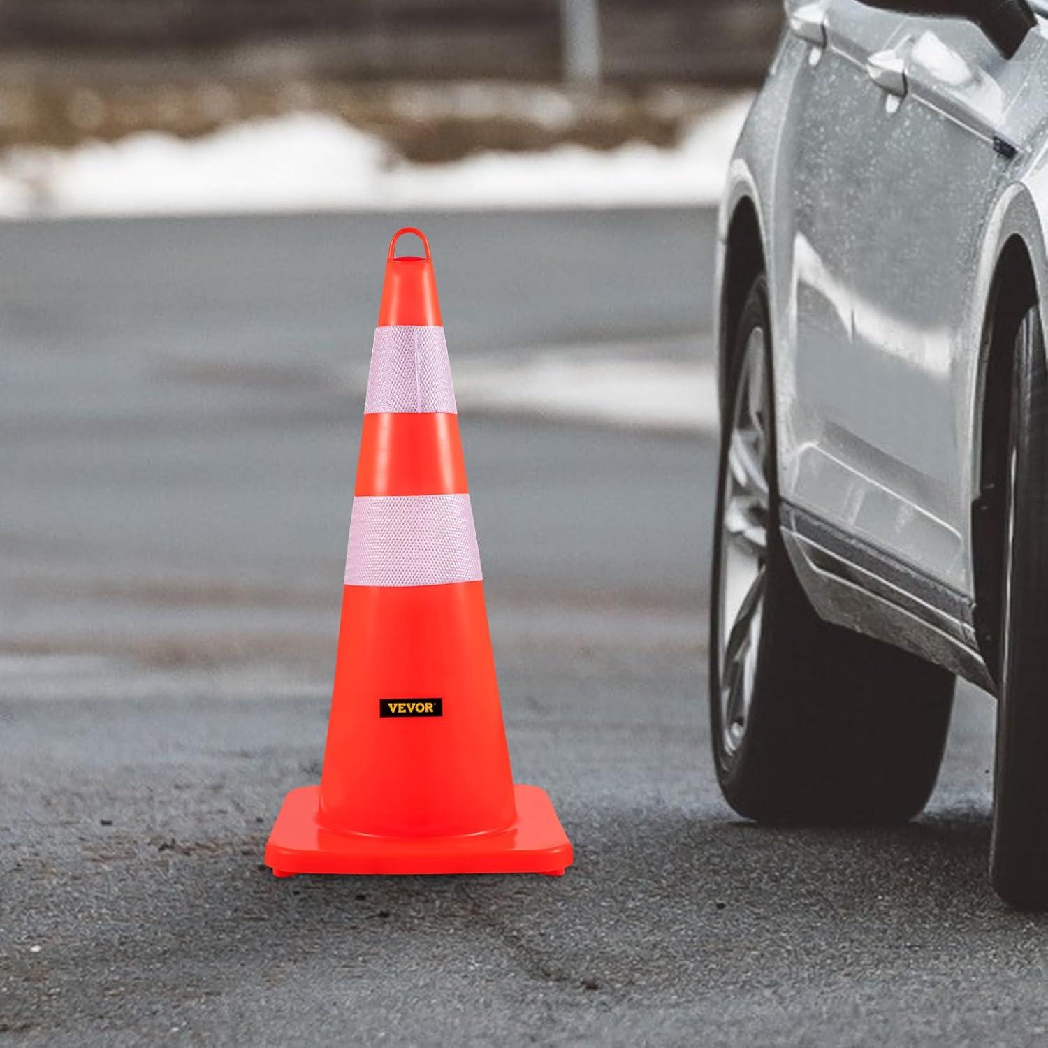 image:imageVEVOR Safety Cones 12 x 28 Traffic Cones PVC Orange Construction Cones 2 Reflective Collars Traffic Cones with Weighted Base and HandHeld Ring Used for Traffic Control Driveway Road Parking12
