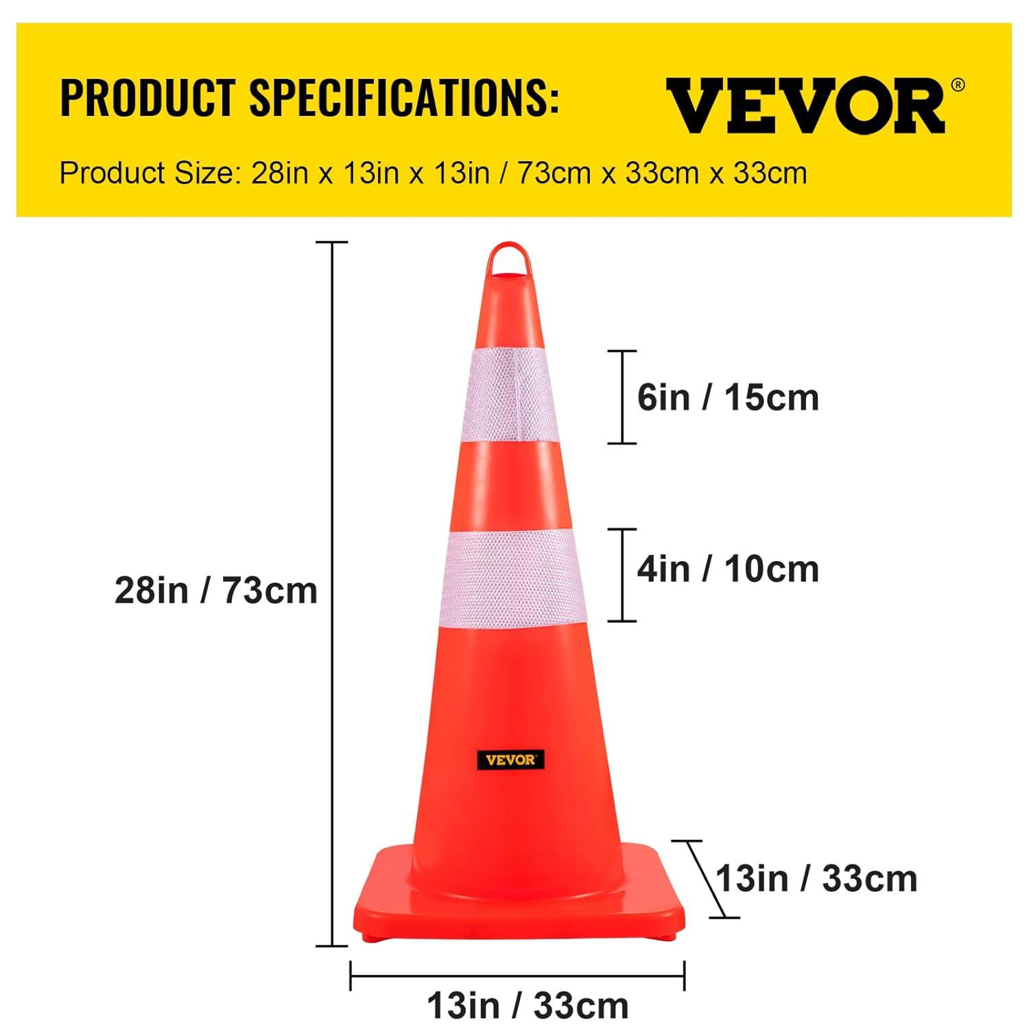 image:imageVEVOR Safety Cones 12 x 28 Traffic Cones PVC Orange Construction Cones 2 Reflective Collars Traffic Cones with Weighted Base and HandHeld Ring Used for Traffic Control Driveway Road Parking6