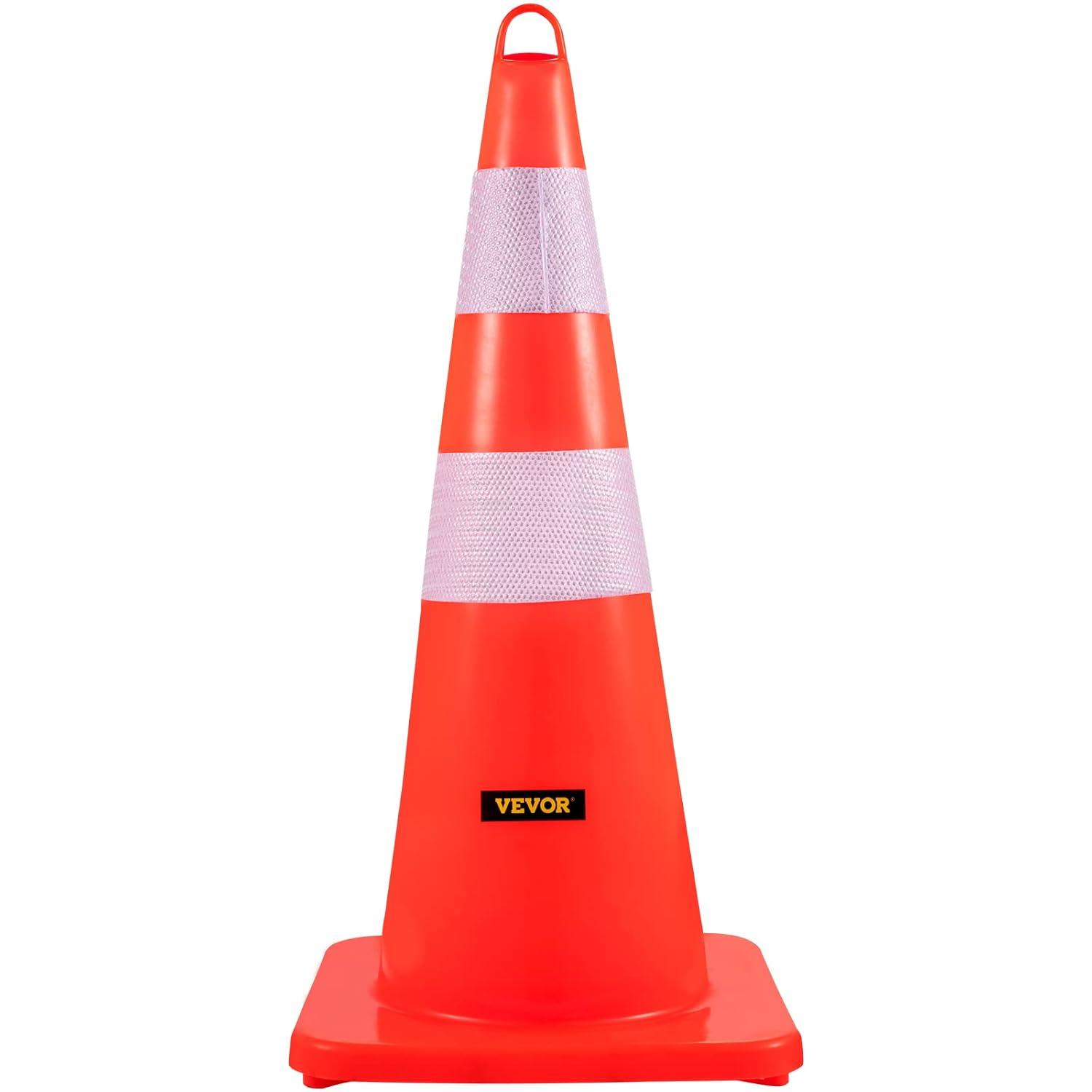 image:imageVEVOR Safety Cones 12 x 28 Traffic Cones PVC Orange Construction Cones 2 Reflective Collars Traffic Cones with Weighted Base and HandHeld Ring Used for Traffic Control Driveway Road Parking12