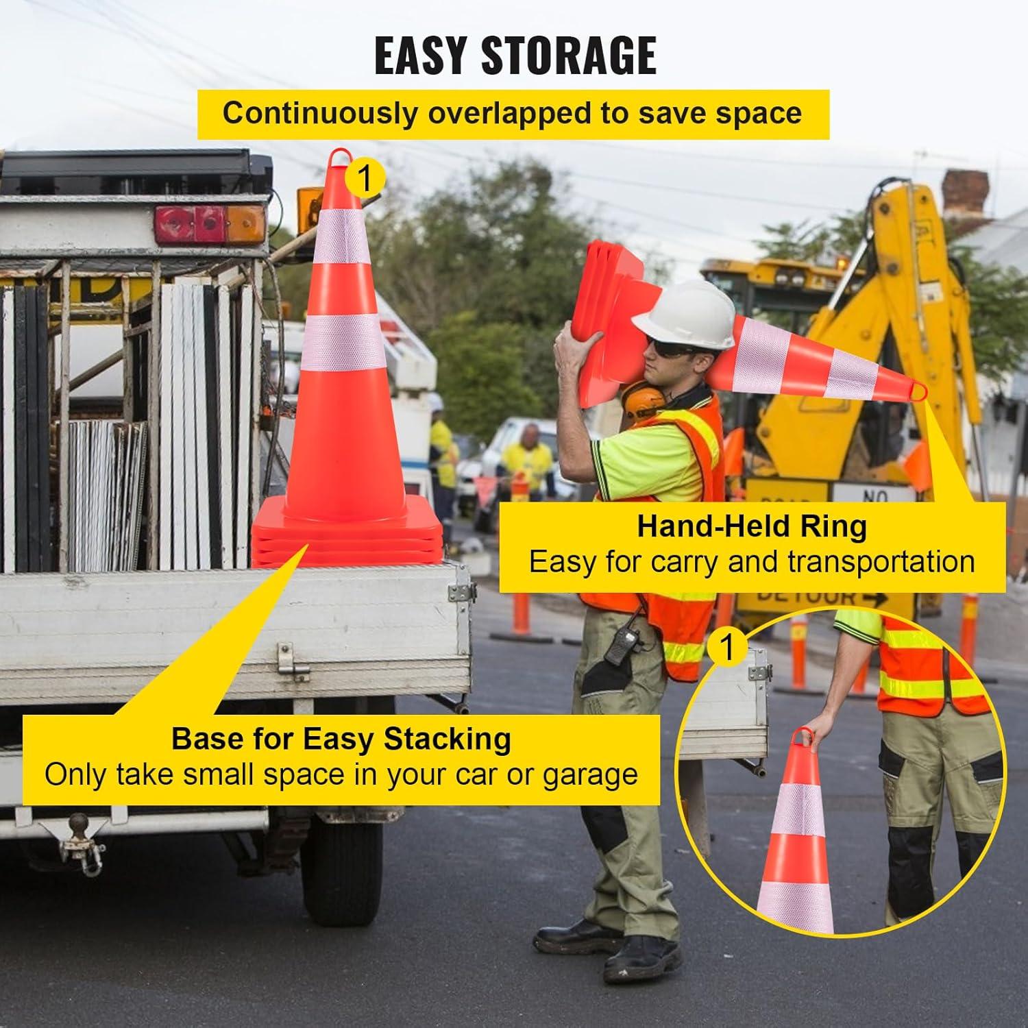 image:imageVEVOR Safety Cones 12 x 28 Traffic Cones PVC Orange Construction Cones 2 Reflective Collars Traffic Cones with Weighted Base and HandHeld Ring Used for Traffic Control Driveway Road Parking10