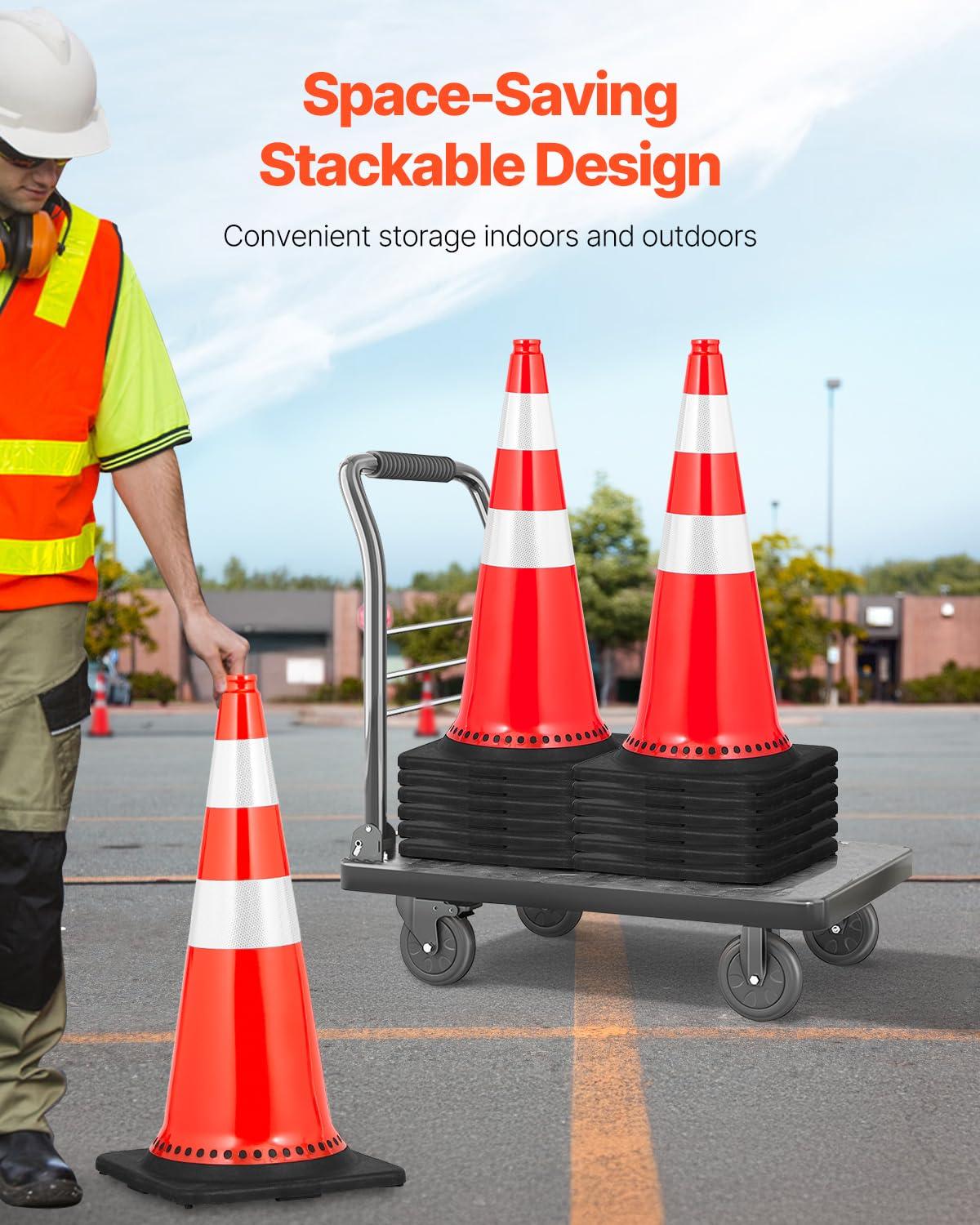image:imageVEVOR Safety Cones 6 Pack 36 Traffic Cones PVC Orange Construction Cones with Reflective Collars and Black Weighted Base for Traffic Control Driveway Road Parking and School Improvement30