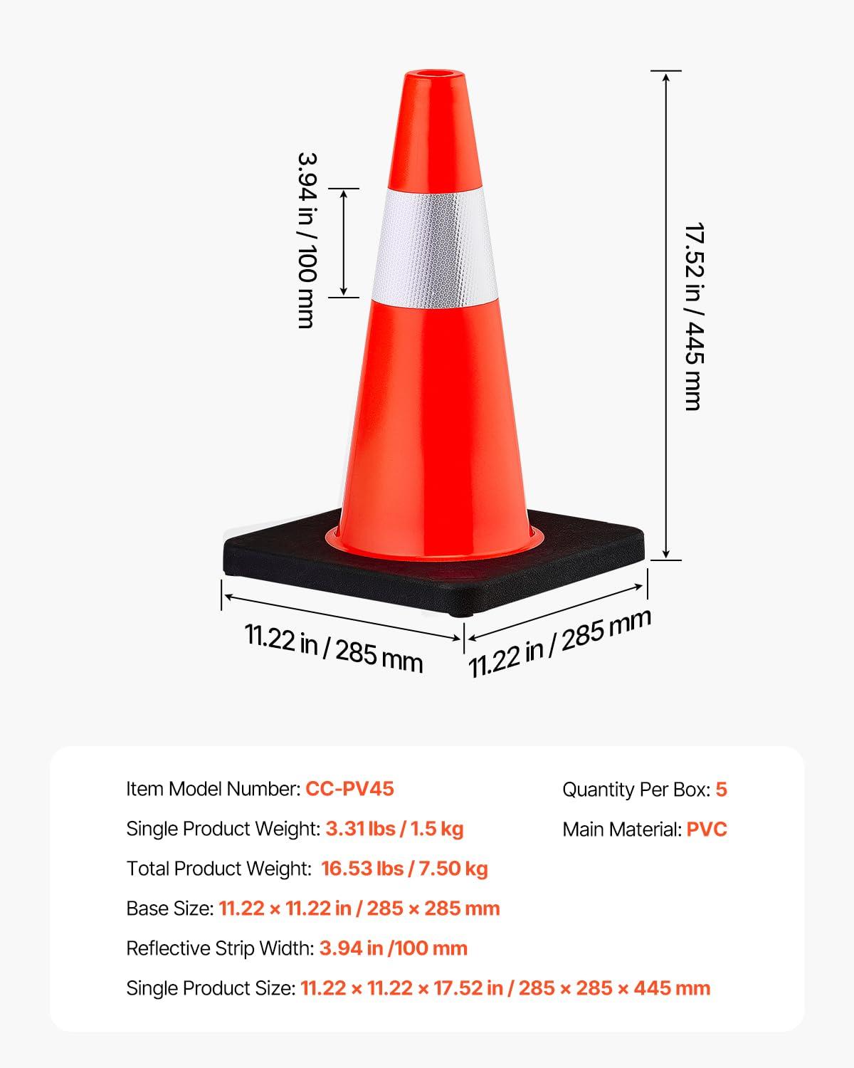 image:imageVEVOR Safety Cones 6 Pack 36 Traffic Cones PVC Orange Construction Cones with Reflective Collars and Black Weighted Base for Traffic Control Driveway Road Parking and School Improvement18H5Pack