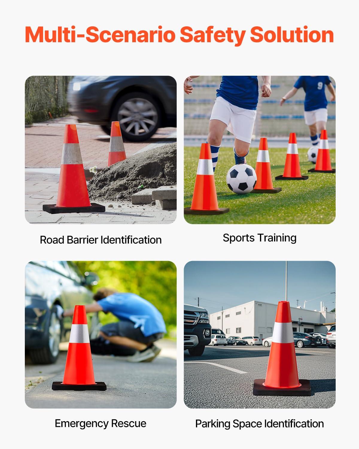 image:imageVEVOR Safety Cones 6 Pack 36 Traffic Cones PVC Orange Construction Cones with Reflective Collars and Black Weighted Base for Traffic Control Driveway Road Parking and School Improvement18H5Pack