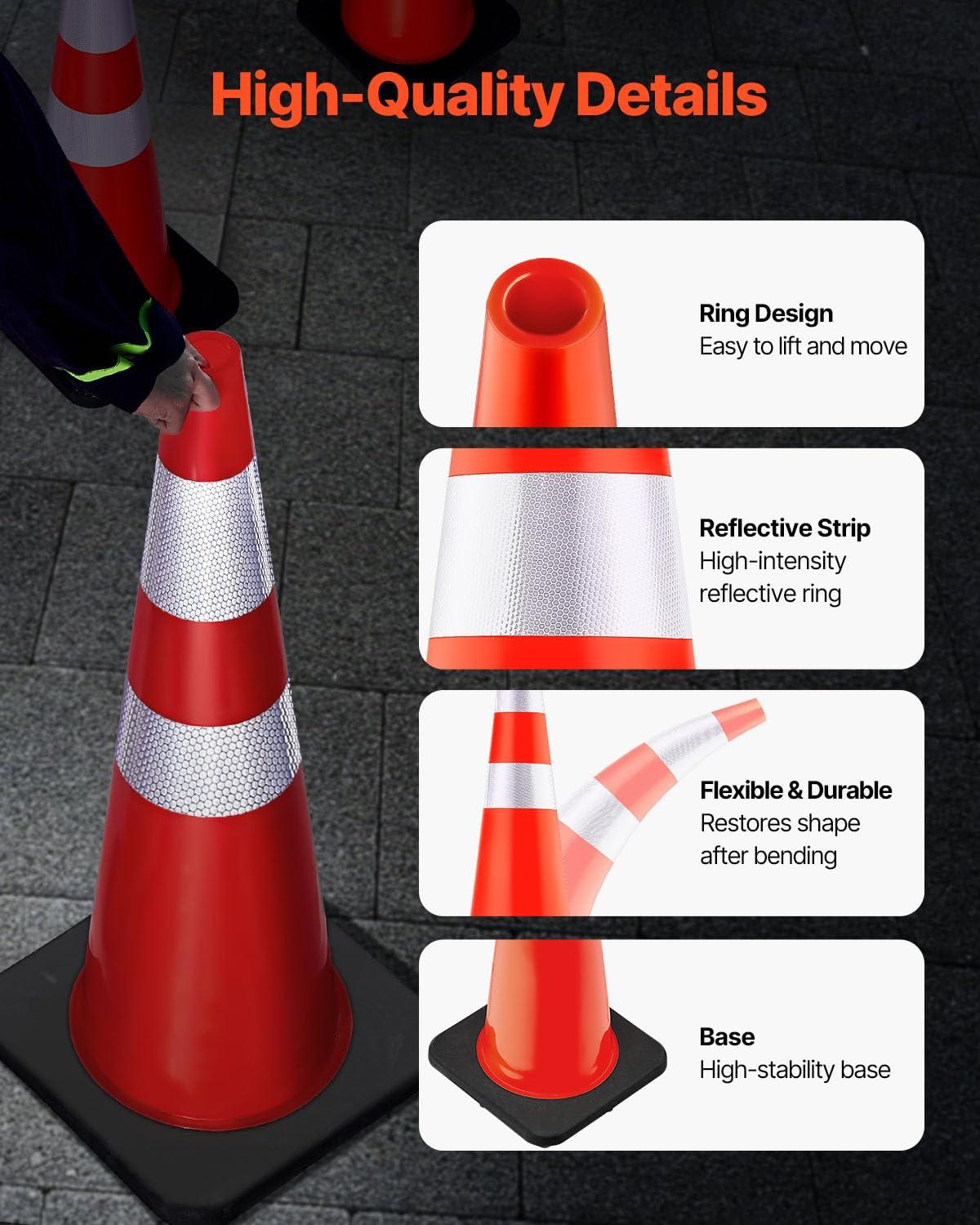image:imageVEVOR Safety Cones 6 Pack 36 Traffic Cones PVC Orange Construction Cones with Reflective Collars and Black Weighted Base for Traffic Control Driveway Road Parking and School Improvement366Cones