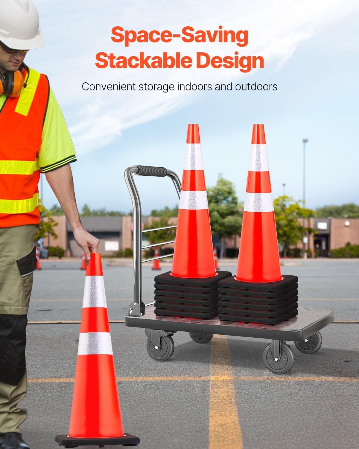 image:imageVEVOR Safety Cones 6 Pack 36 Traffic Cones PVC Orange Construction Cones with Reflective Collars and Black Weighted Base for Traffic Control Driveway Road Parking and School Improvement366Cones