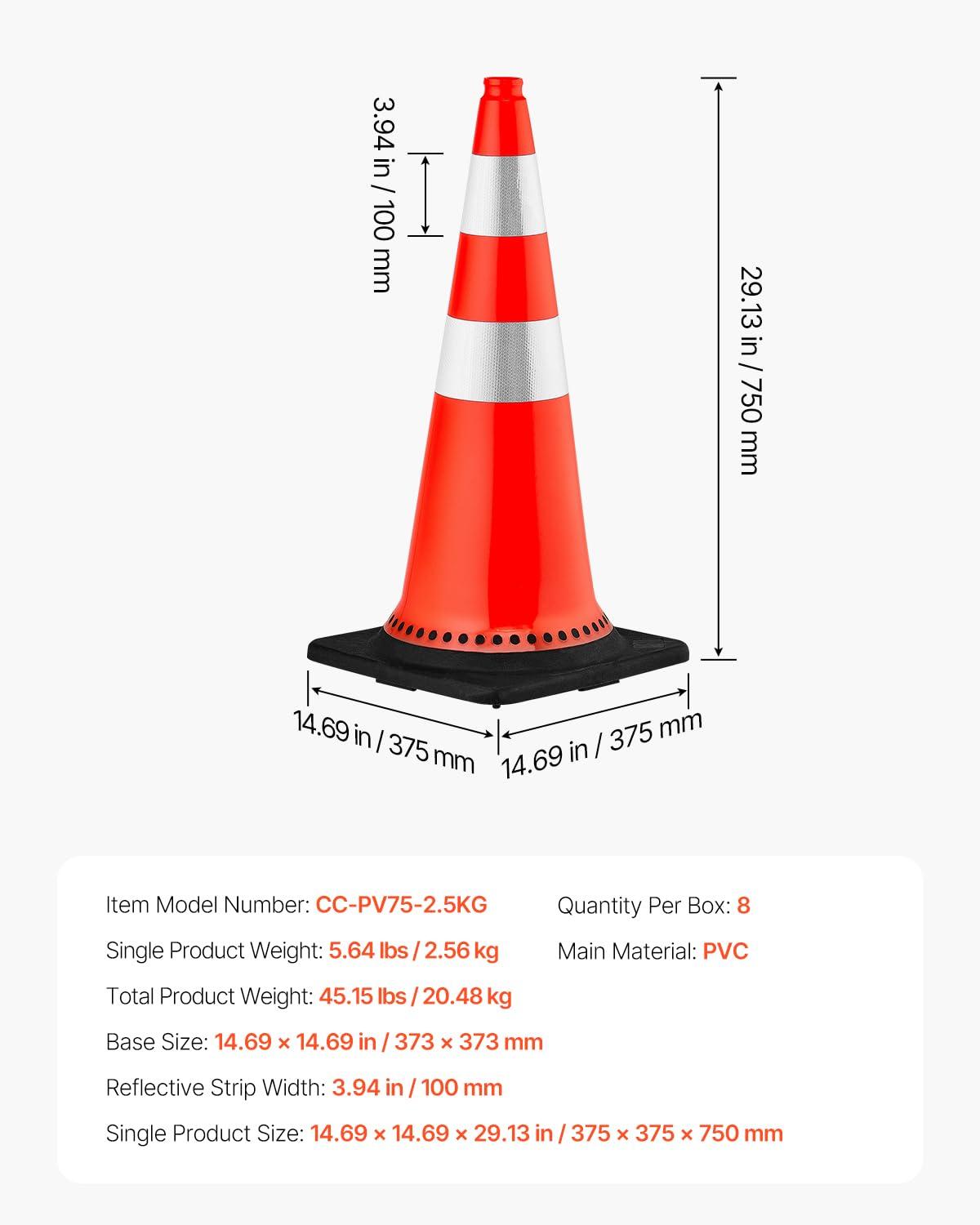 image:imageVEVOR Safety Cones 6 Pack 36 Traffic Cones PVC Orange Construction Cones with Reflective Collars and Black Weighted Base for Traffic Control Driveway Road Parking and School Improvement30