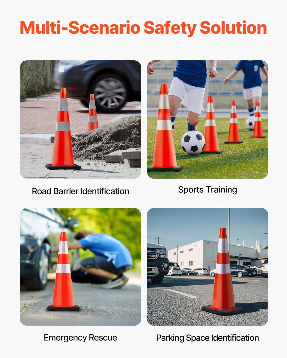image:imageVEVOR Safety Cones 6 Pack 36 Traffic Cones PVC Orange Construction Cones with Reflective Collars and Black Weighted Base for Traffic Control Driveway Road Parking and School Improvement366Cones