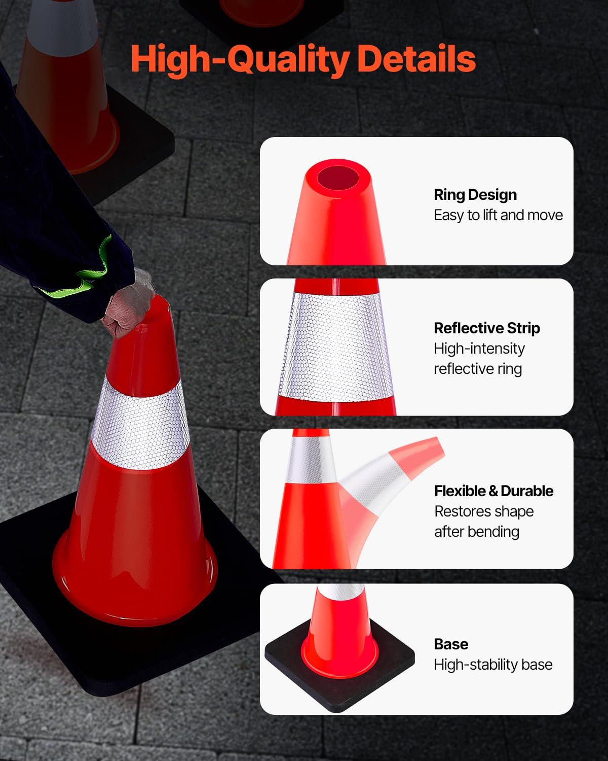 image:imageVEVOR Safety Cones 6 Pack 36 Traffic Cones PVC Orange Construction Cones with Reflective Collars and Black Weighted Base for Traffic Control Driveway Road Parking and School Improvement18H5Pack