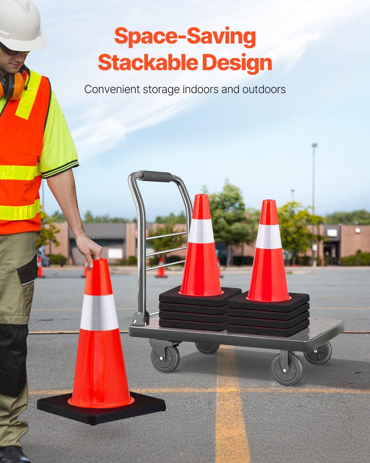 image:imageVEVOR Safety Cones 6 Pack 36 Traffic Cones PVC Orange Construction Cones with Reflective Collars and Black Weighted Base for Traffic Control Driveway Road Parking and School Improvement18H5Pack