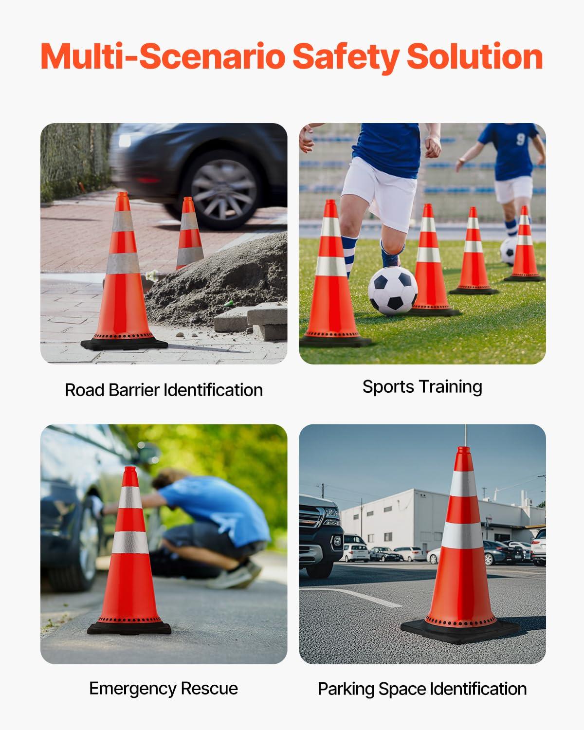 image:imageVEVOR Safety Cones 6 Pack 36 Traffic Cones PVC Orange Construction Cones with Reflective Collars and Black Weighted Base for Traffic Control Driveway Road Parking and School Improvement30
