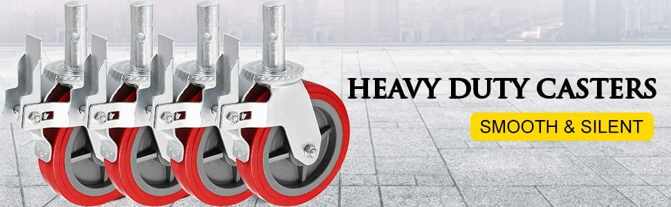 image:imageVEVOR Scaffolding Wheels 8 Scaffold Wheels Set of 4 Heavy Duty Locking Casters 3200LBS Capacity Locking Stem Casters with Brake Red Polyurethane Replacement for Scaffold ShelvesPlastic core