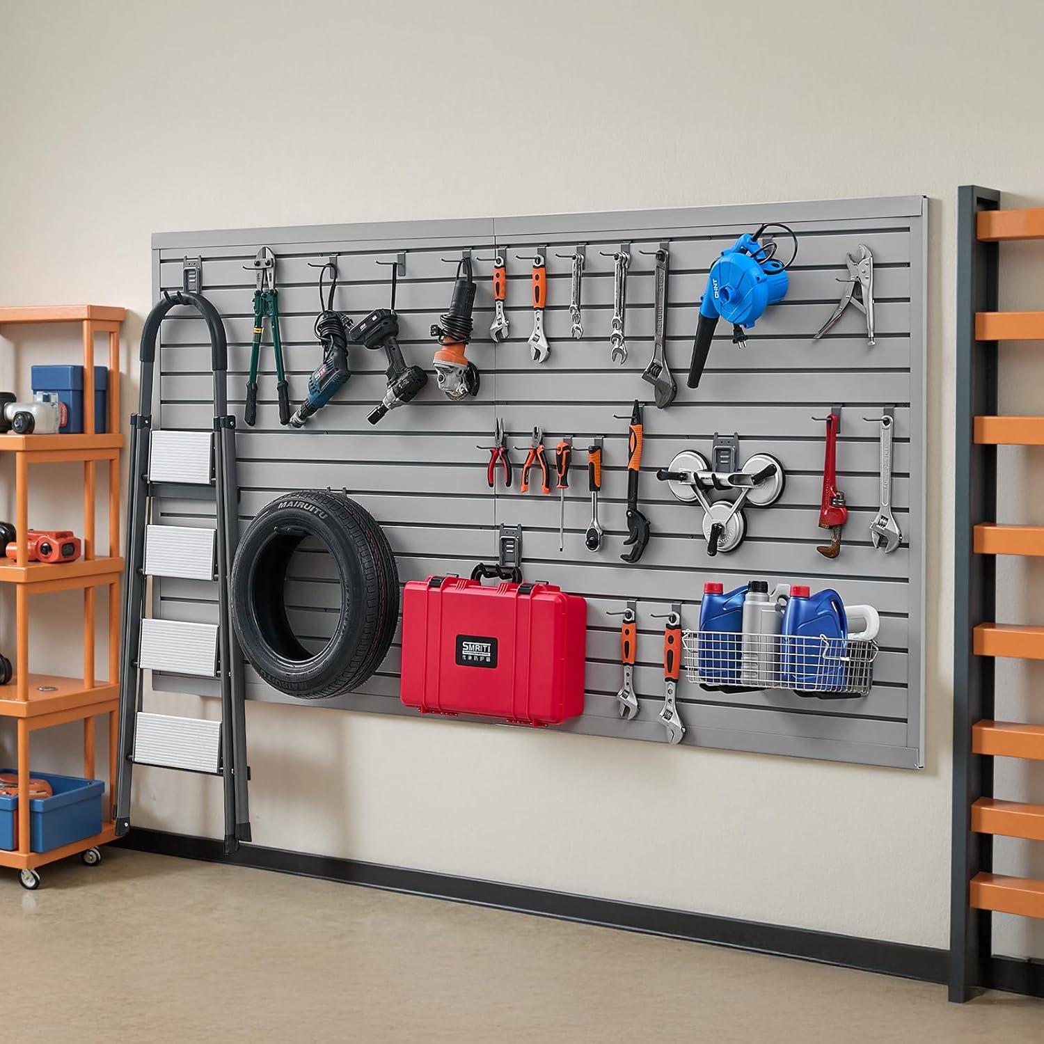 image:imageVEVOR Slat Wall Paneling 8 x 4 ft PVC Garage Slatwall without Accessories Black Slat Wall EasytoInstall Adjustable Slatwall Panel with Coupling Structure amp DIY Cutting Fits for Storage amp DisplayGray