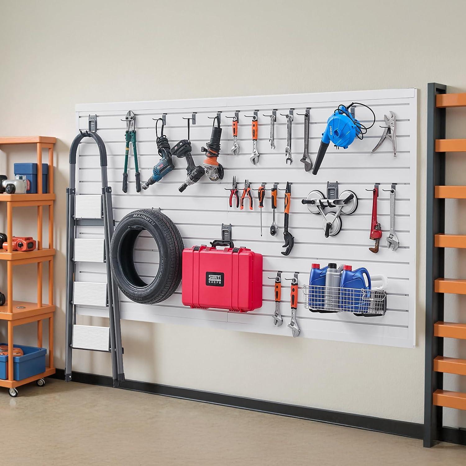 image:imageVEVOR Slat Wall Paneling 8 x 4 ft PVC Garage Slatwall without Accessories Black Slat Wall EasytoInstall Adjustable Slatwall Panel with Coupling Structure amp DIY Cutting Fits for Storage amp DisplayWhite