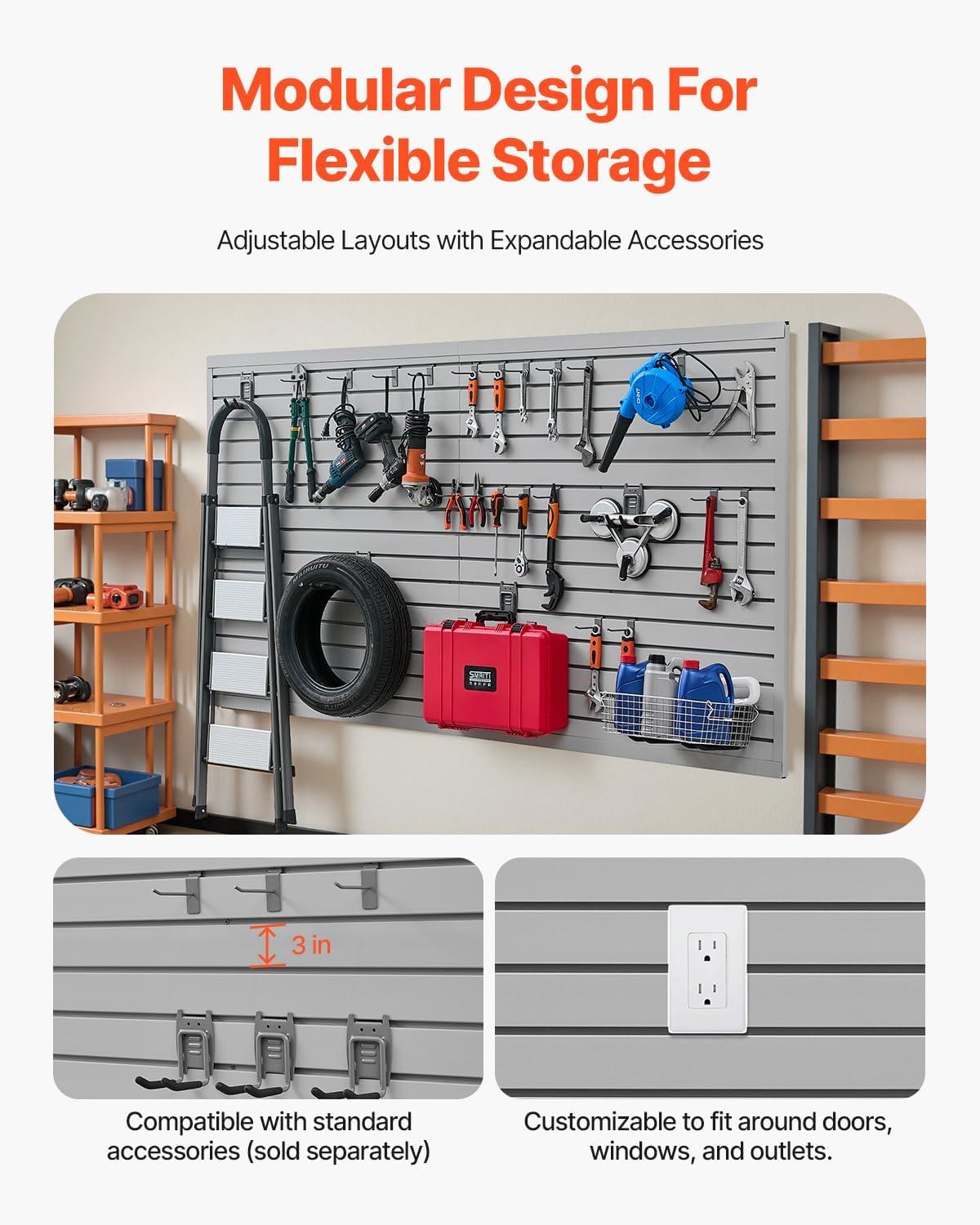 image:imageVEVOR Slat Wall Paneling 8 x 4 ft PVC Garage Slatwall without Accessories Black Slat Wall EasytoInstall Adjustable Slatwall Panel with Coupling Structure amp DIY Cutting Fits for Storage amp DisplayGray