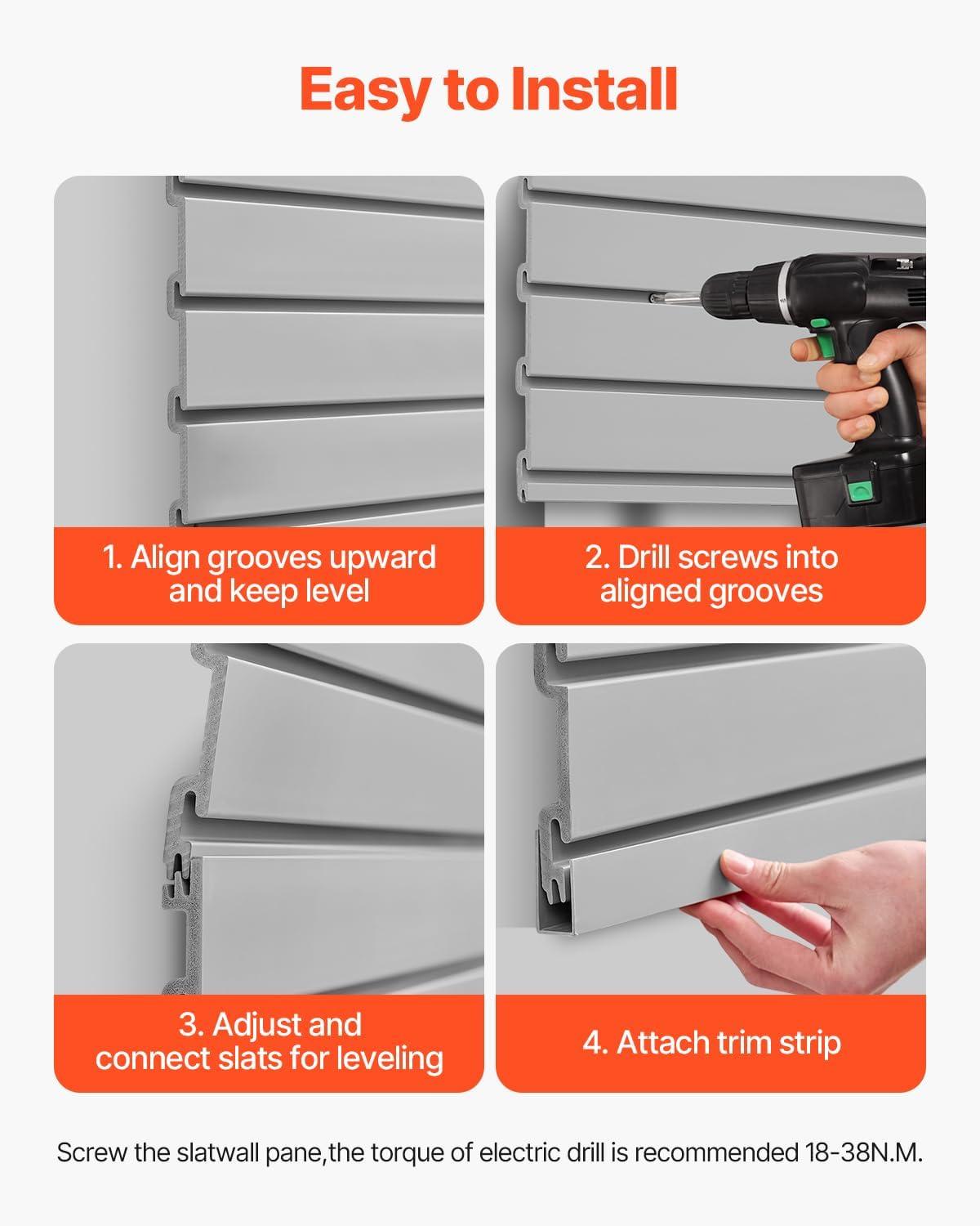 image:imageVEVOR Slat Wall Paneling 8 x 4 ft PVC Garage Slatwall without Accessories Black Slat Wall EasytoInstall Adjustable Slatwall Panel with Coupling Structure amp DIY Cutting Fits for Storage amp DisplayGray