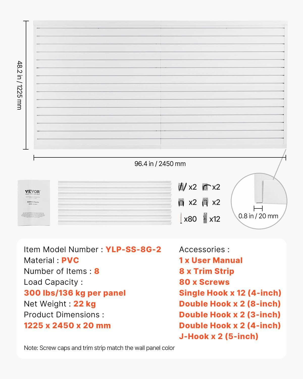image:imageVEVOR Slat Wall Paneling 8 x 4 ft PVC Garage Slatwall without Accessories Black Slat Wall EasytoInstall Adjustable Slatwall Panel with Coupling Structure amp DIY Cutting Fits for Storage amp DisplayWhite