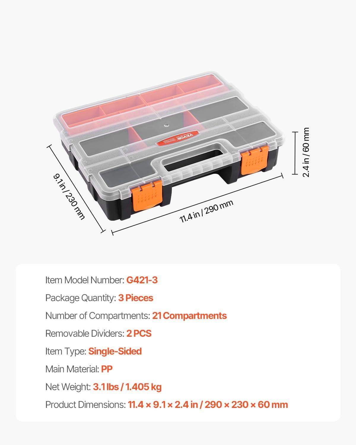 image:imageVEVOR Small Parts Organizer 34Compartment Double Side Tools Organizer Box with 24 Removable Dividers PP Hardware Storage Box with Safety Latch amp Portable Handle for Nuts Bolts Screws Nails3 PC