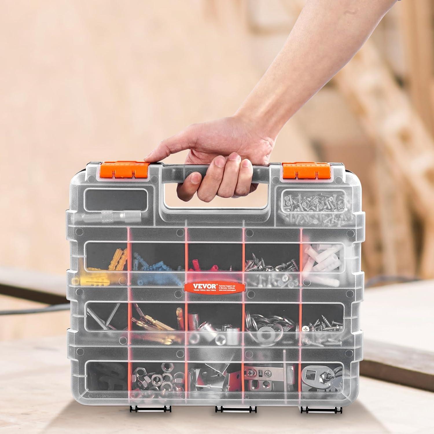 image:imageVEVOR Small Parts Organizer 34Compartment Double Side Tools Organizer Box with 24 Removable Dividers PP Hardware Storage Box with Safety Latch amp Portable Handle for Nuts Bolts Screws Nails1 PC Double Side
