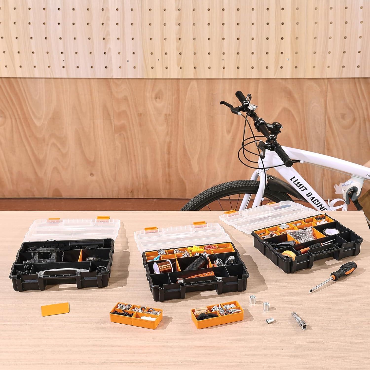 image:imageVEVOR Small Parts Organizer 34Compartment Double Side Tools Organizer Box with 24 Removable Dividers PP Hardware Storage Box with Safety Latch amp Portable Handle for Nuts Bolts Screws Nails3 PC