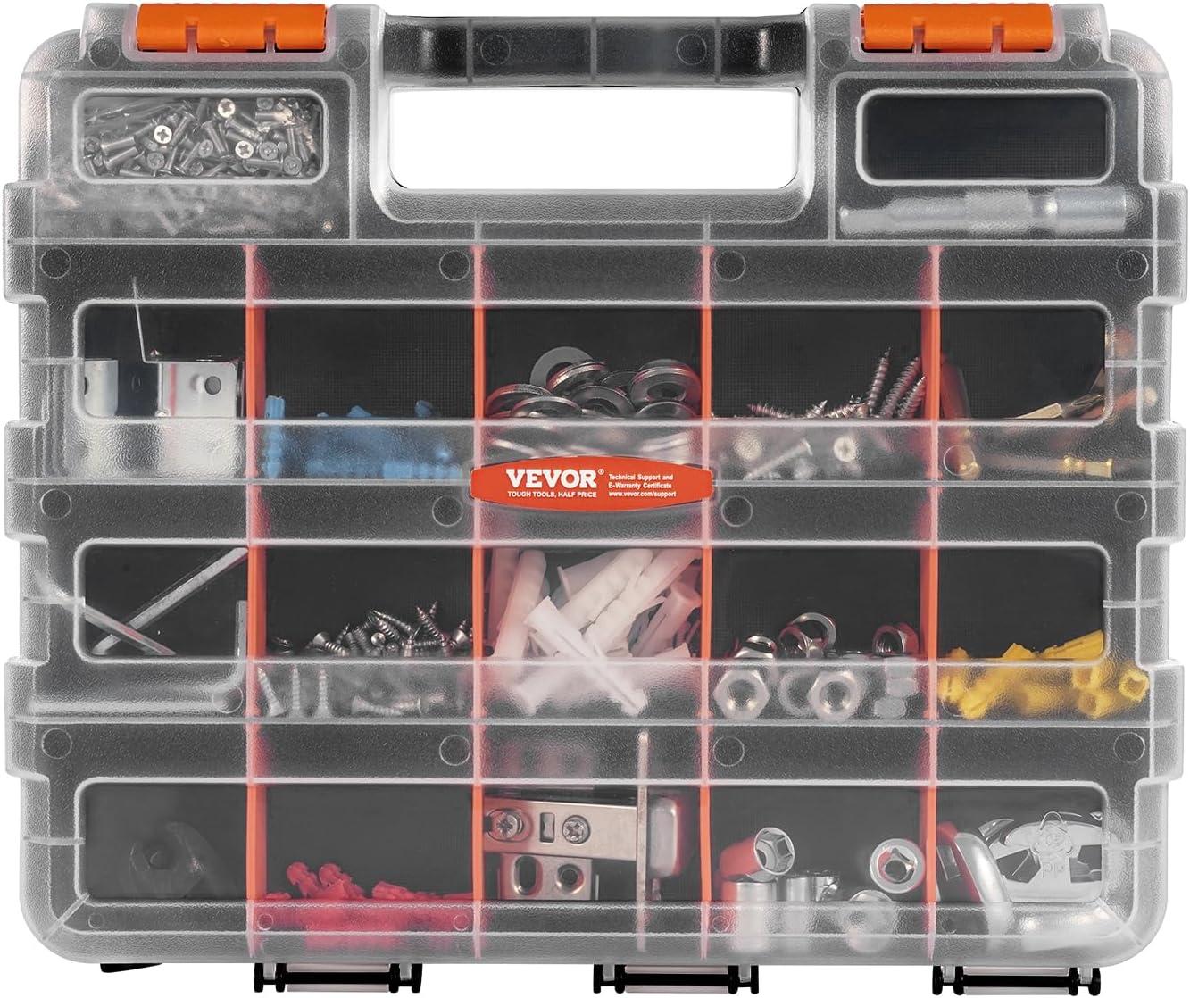 image:imageVEVOR Small Parts Organizer 34Compartment Double Side Tools Organizer Box with 24 Removable Dividers PP Hardware Storage Box with Safety Latch amp Portable Handle for Nuts Bolts Screws Nails1 PC Double Side