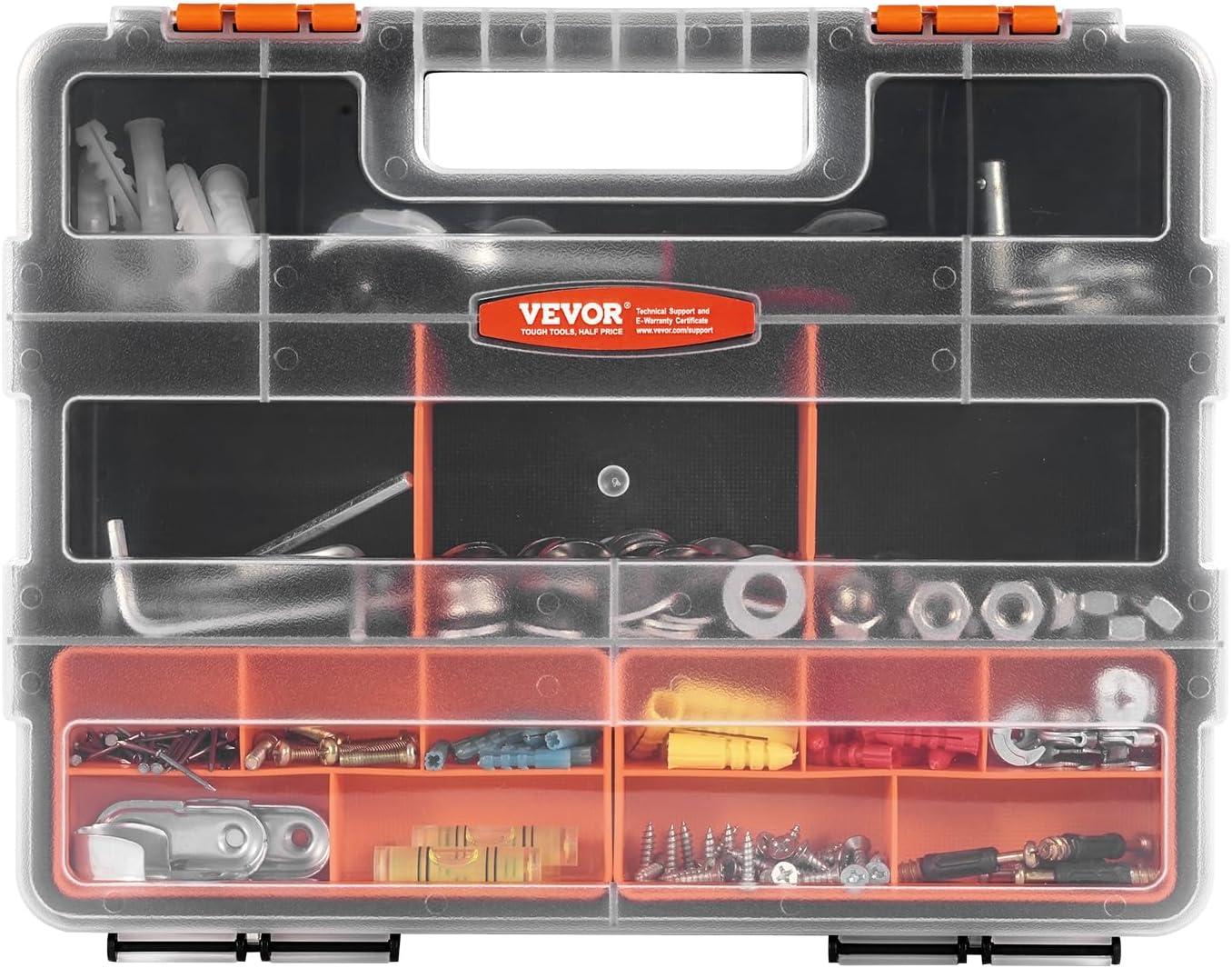image:imageVEVOR Small Parts Organizer 34Compartment Double Side Tools Organizer Box with 24 Removable Dividers PP Hardware Storage Box with Safety Latch amp Portable Handle for Nuts Bolts Screws Nails3 PC