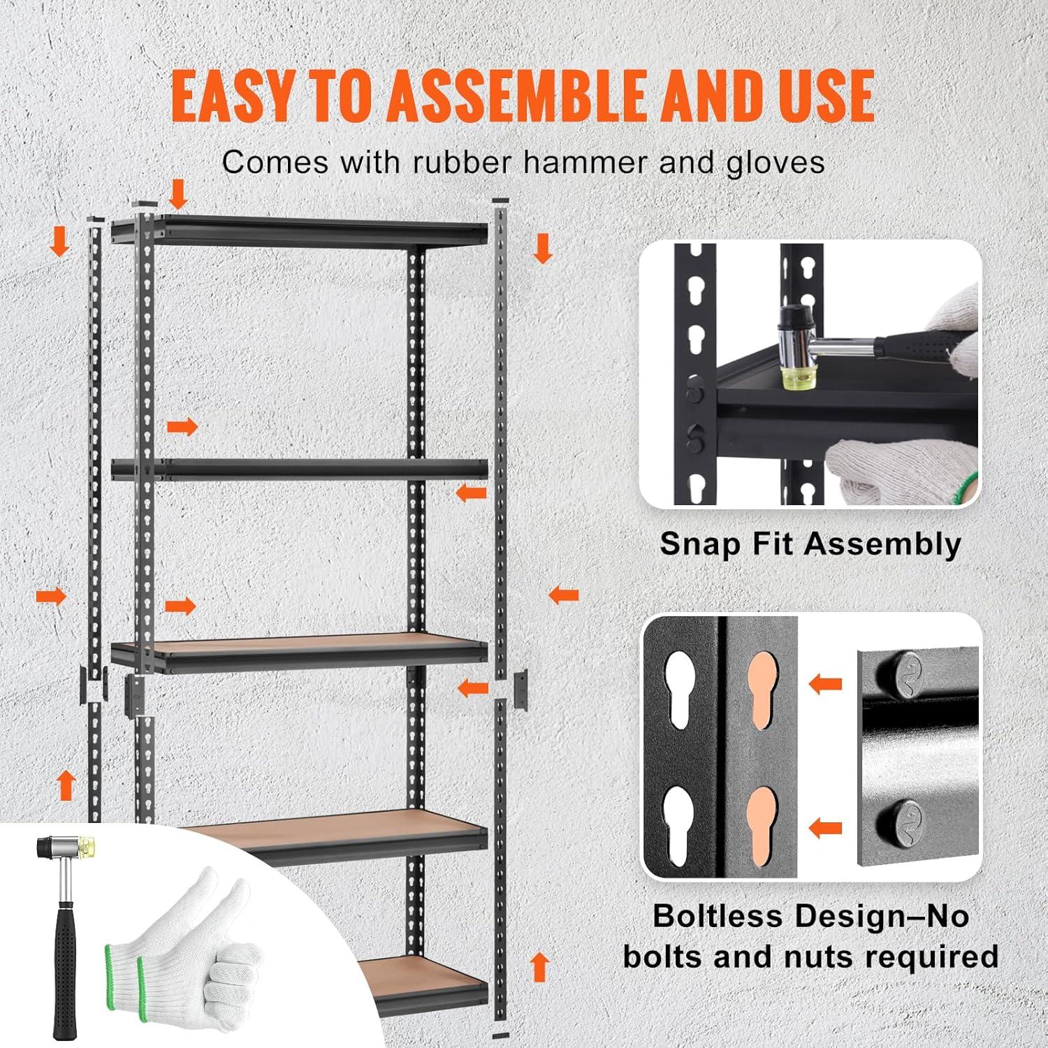 image:imageVEVOR Storage Shelves 3000 lbs 5 Tier Garage Storage Shelving 18 D x 48 W x 78 H Adjustable Metal Shelves for Garage Shelves Utility Rack Shelf Ideal for Kitchen Warehouse Basement Black36 L x 18 W x 72 H