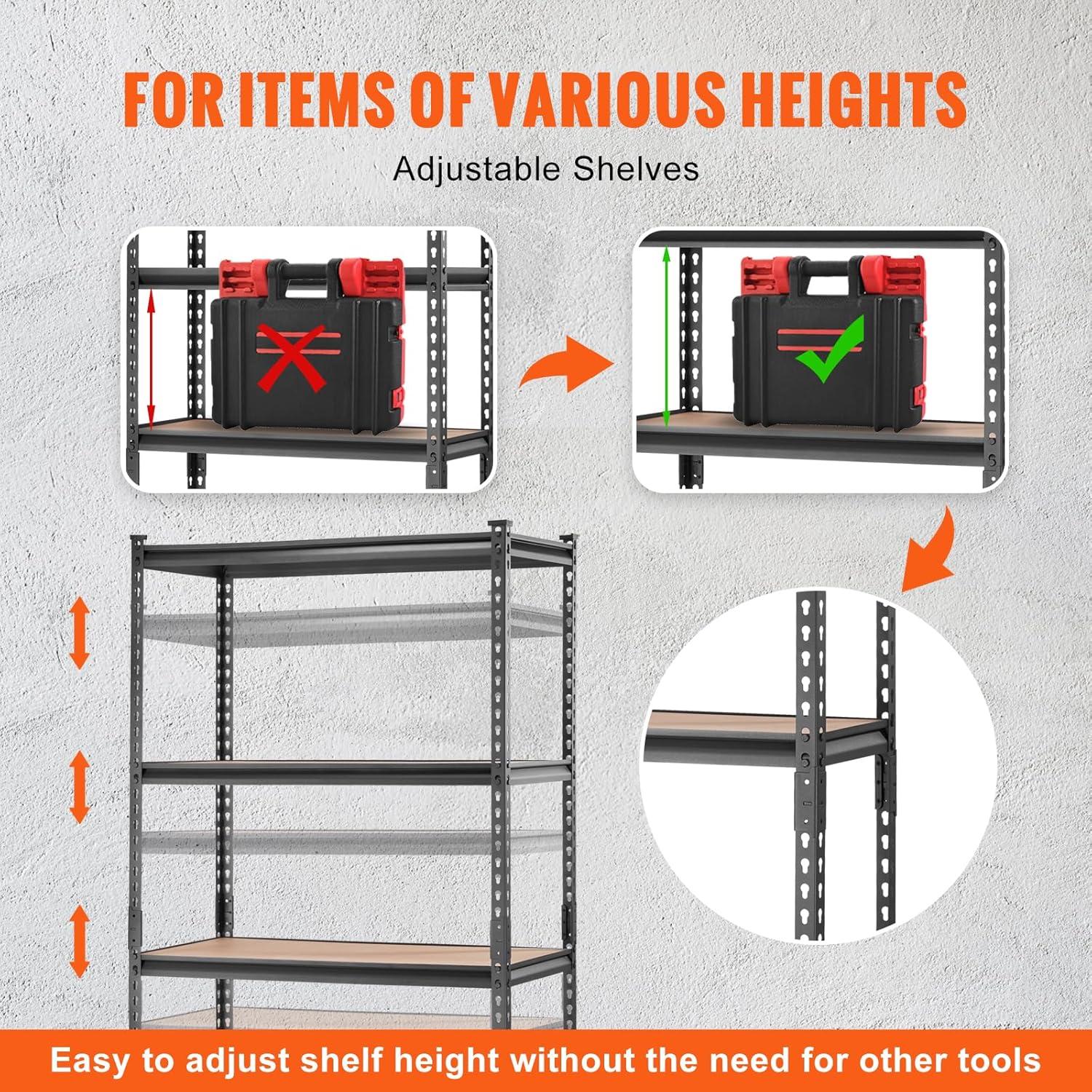 image:imageVEVOR Storage Shelves 3000 lbs 5 Tier Garage Storage Shelving 18 D x 48 W x 78 H Adjustable Metal Shelves for Garage Shelves Utility Rack Shelf Ideal for Kitchen Warehouse Basement Black36 L x 18 W x 72 H