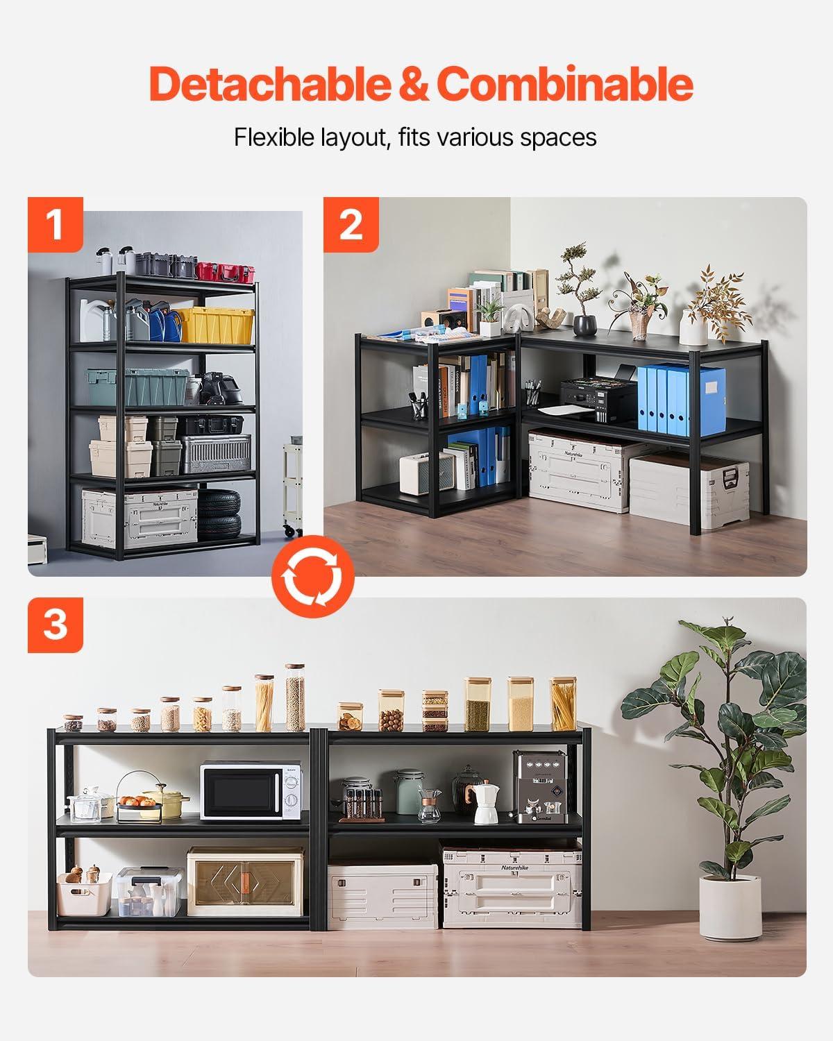 image:imageVEVOR Storage Shelves 3000 lbs 5 Tier Garage Storage Shelving 24 D x 48 W x 72 H Adjustable Metal Shelves for Garage Shelves Utility Rack Shelf Ideal for Kitchen Warehouse Basement Black24 D x 48 W x 72 H