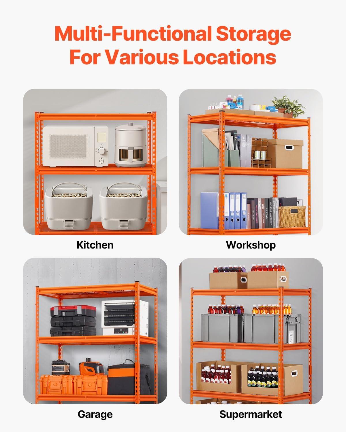 image:imageVEVOR Storage Shelves 3000 lbs 5 Tier Heavy Duty Garage Shelving 24 D x 48 W x 72 H Adjustable Metal Shelves for Industrial Shelving Unit Utility Shelf for Kitchen Warehouse Basement BlackOrange