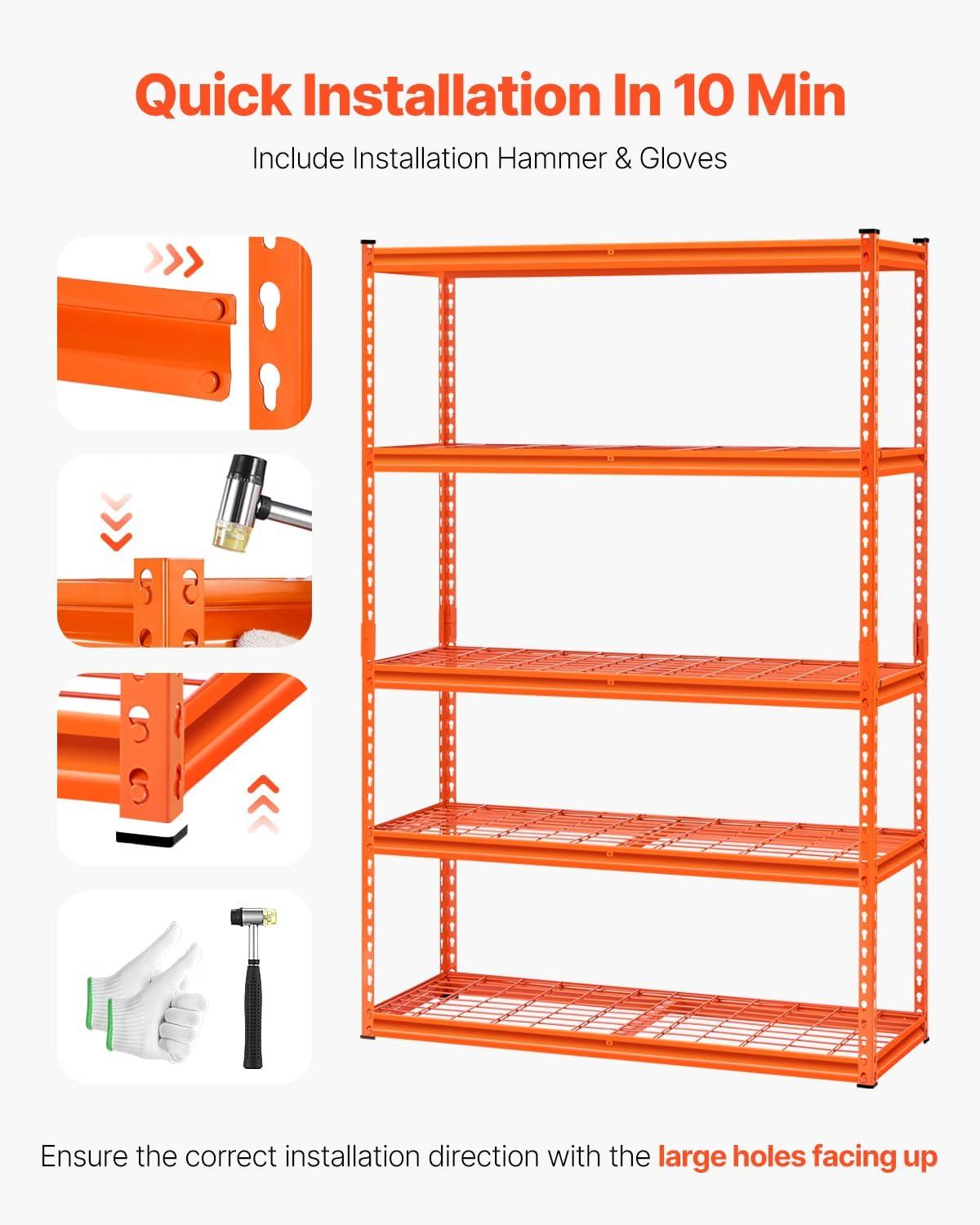 image:imageVEVOR Storage Shelves 3000 lbs 5 Tier Heavy Duty Garage Shelving 24 D x 48 W x 72 H Adjustable Metal Shelves for Industrial Shelving Unit Utility Shelf for Kitchen Warehouse Basement BlackOrange