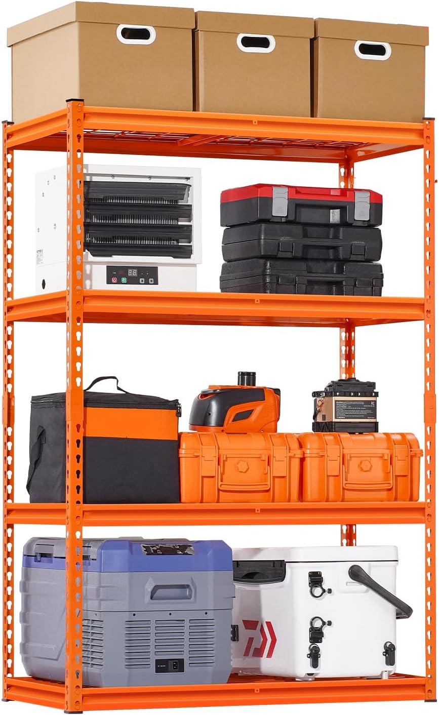 image:imageVEVOR Storage Shelves 3000 lbs 5 Tier Heavy Duty Garage Shelving 24 D x 48 W x 72 H Adjustable Metal Shelves for Industrial Shelving Unit Utility Shelf for Kitchen Warehouse Basement BlackOrange