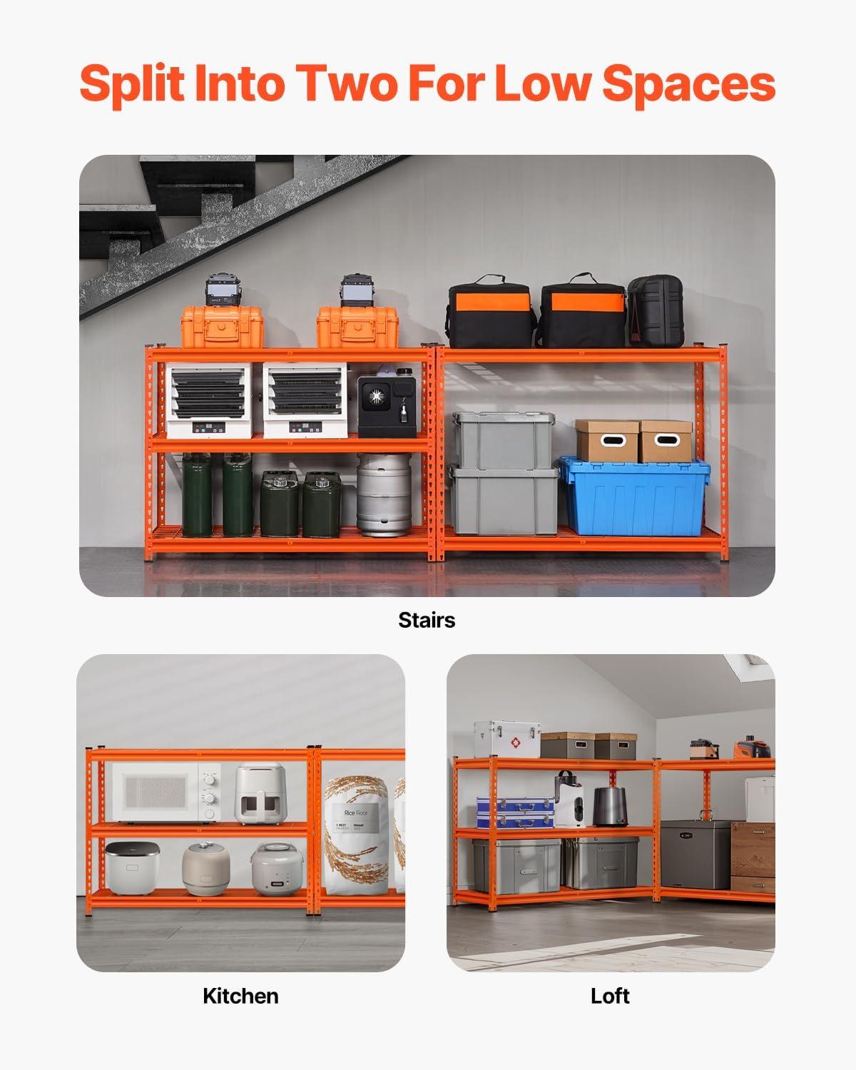 image:imageVEVOR Storage Shelves 3000 lbs 5 Tier Heavy Duty Garage Shelving 24 D x 48 W x 72 H Adjustable Metal Shelves for Industrial Shelving Unit Utility Shelf for Kitchen Warehouse Basement BlackOrange