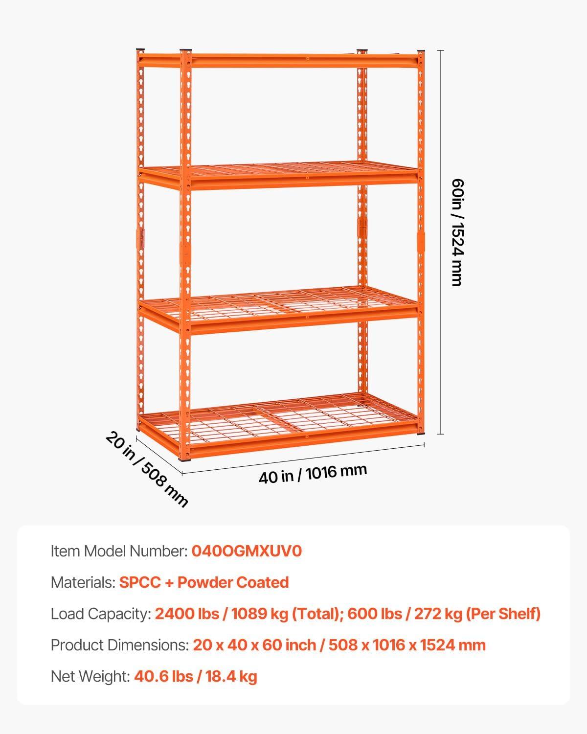 image:imageVEVOR Storage Shelves 3000 lbs 5 Tier Heavy Duty Garage Shelving 24 D x 48 W x 72 H Adjustable Metal Shelves for Industrial Shelving Unit Utility Shelf for Kitchen Warehouse Basement BlackOrange