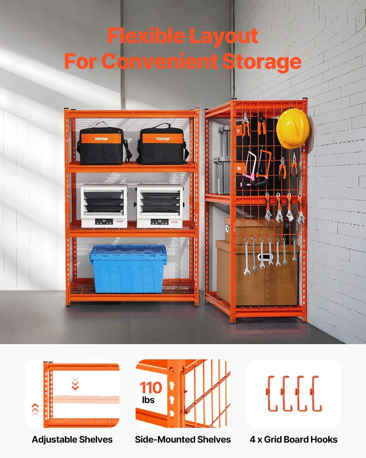image:imageVEVOR Storage Shelves 3000 lbs 5 Tier Heavy Duty Garage Shelving 24 D x 48 W x 72 H Adjustable Metal Shelves for Industrial Shelving Unit Utility Shelf for Kitchen Warehouse Basement BlackOrange