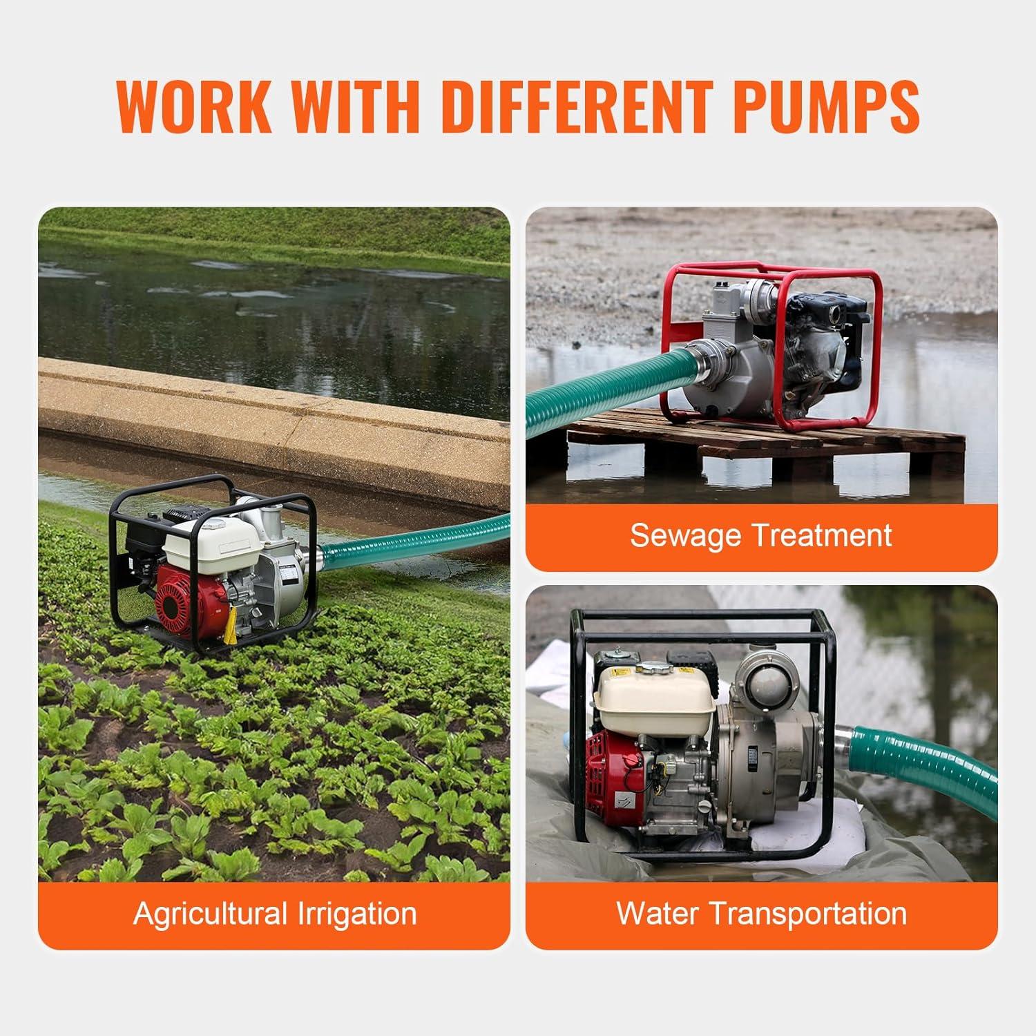 image:imageVEVOR Suction Hose 2 in x 20 ft Green High Quality Hose with Camlock Connectors and Aluminum Fittings Fit Various Pumps for Sewage Treatment Water Transportation and More Agricultural Purposes2 x 20 suction hose