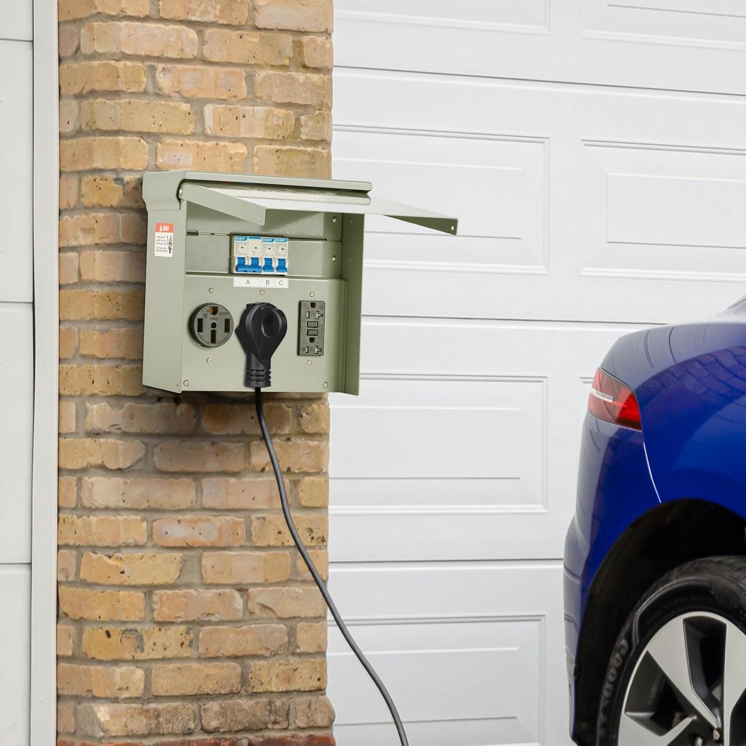 image:imageVEVOR Temporary Power Outlet Panel Weatherproof RV Electrical Breaker Box with 203050 Amp Receptacle Installed Prewired Circuit NEMA 1450RNEMA TT30R 20A GFCI for RV Camper Trailer Motorhome503020 Amp