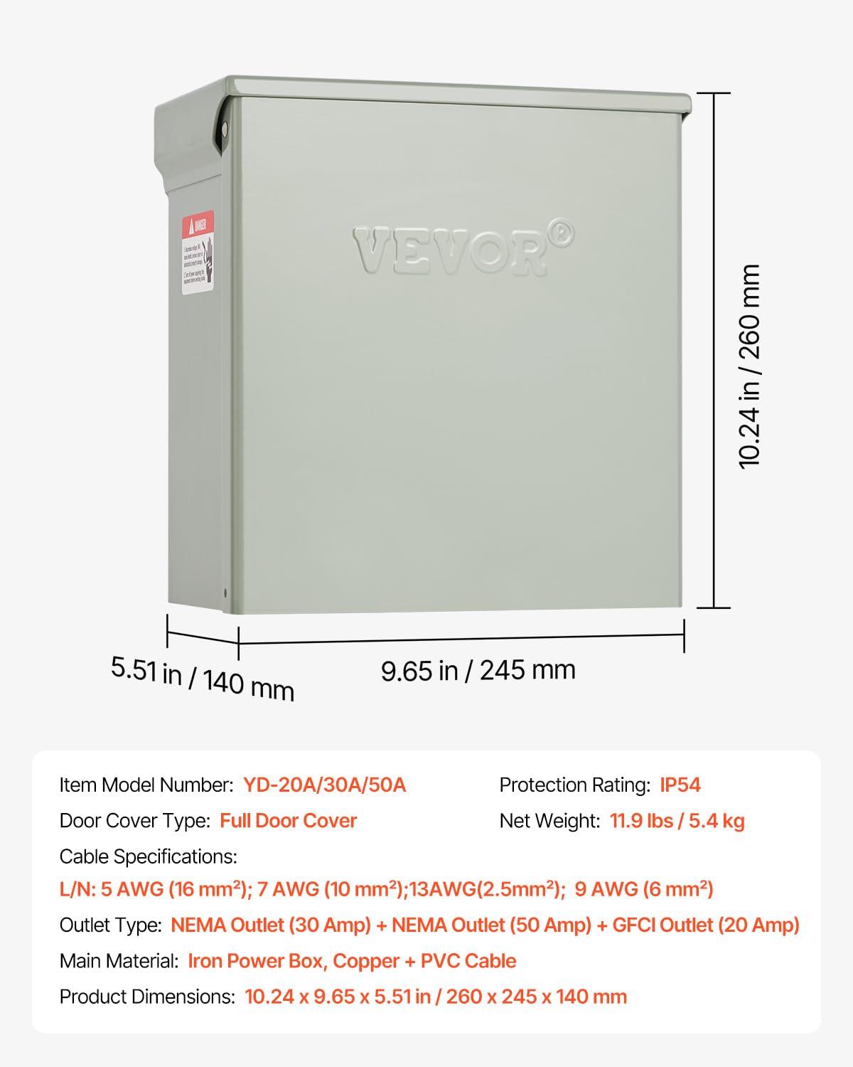 image:imageVEVOR Temporary Power Outlet Panel Weatherproof RV Electrical Breaker Box with 203050 Amp Receptacle Installed Prewired Circuit NEMA 1450RNEMA TT30R 20A GFCI for RV Camper Trailer Motorhome503020 Amp