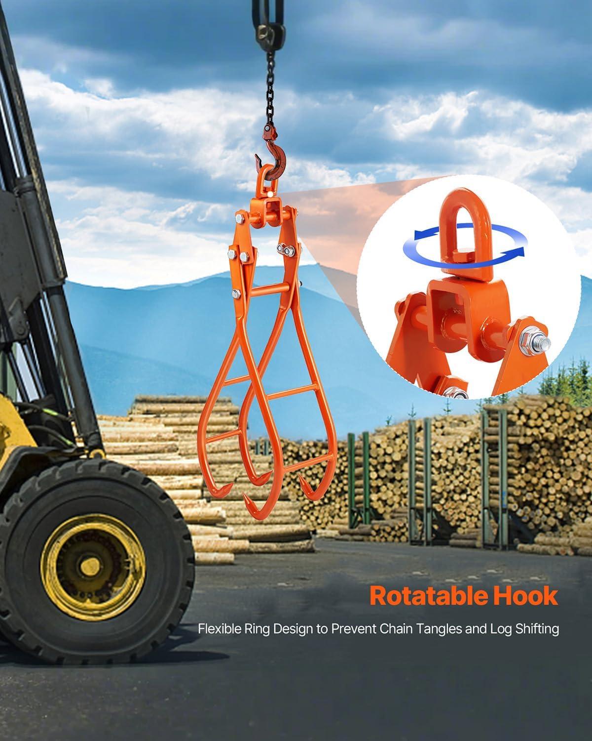 image:imageVEVOR Timber Claw Hook 28 inch 4 Claw Log Grapple Logging Tongs Swivel Steel Log Lifting Tongs 31 Max Opening Eagle Claws with 2205LBS1000kg Loading Capacity for Tractors ATVs Trucks Forklifts28inSwivel