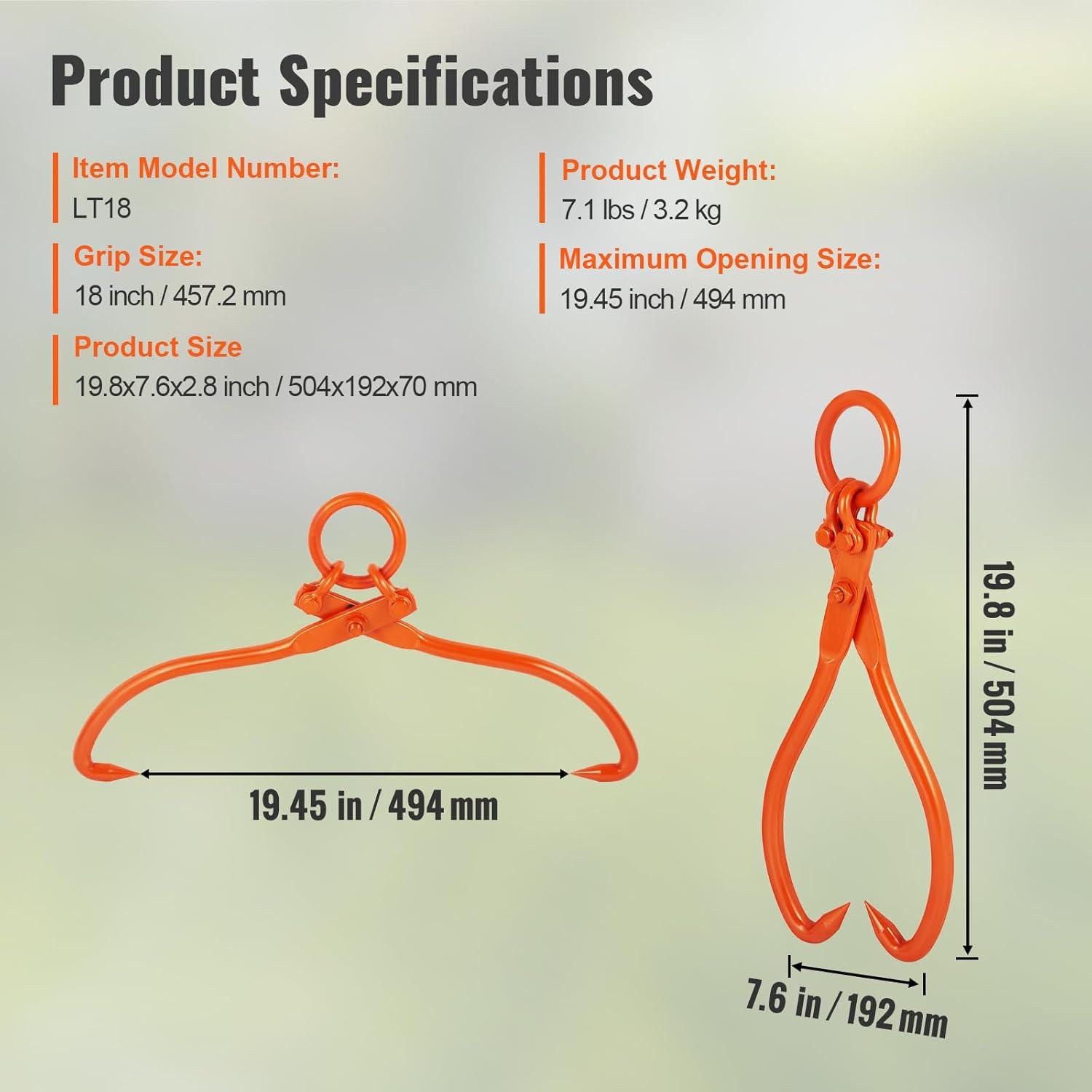 image:imageVEVOR Timber Claw Hook 28 inch 4 Claw Log Grapple Logging Tongs Swivel Steel Log Lifting Tongs 31 Max Opening Eagle Claws with 2205LBS1000kg Loading Capacity for Tractors ATVs Trucks Forklifts18inORing