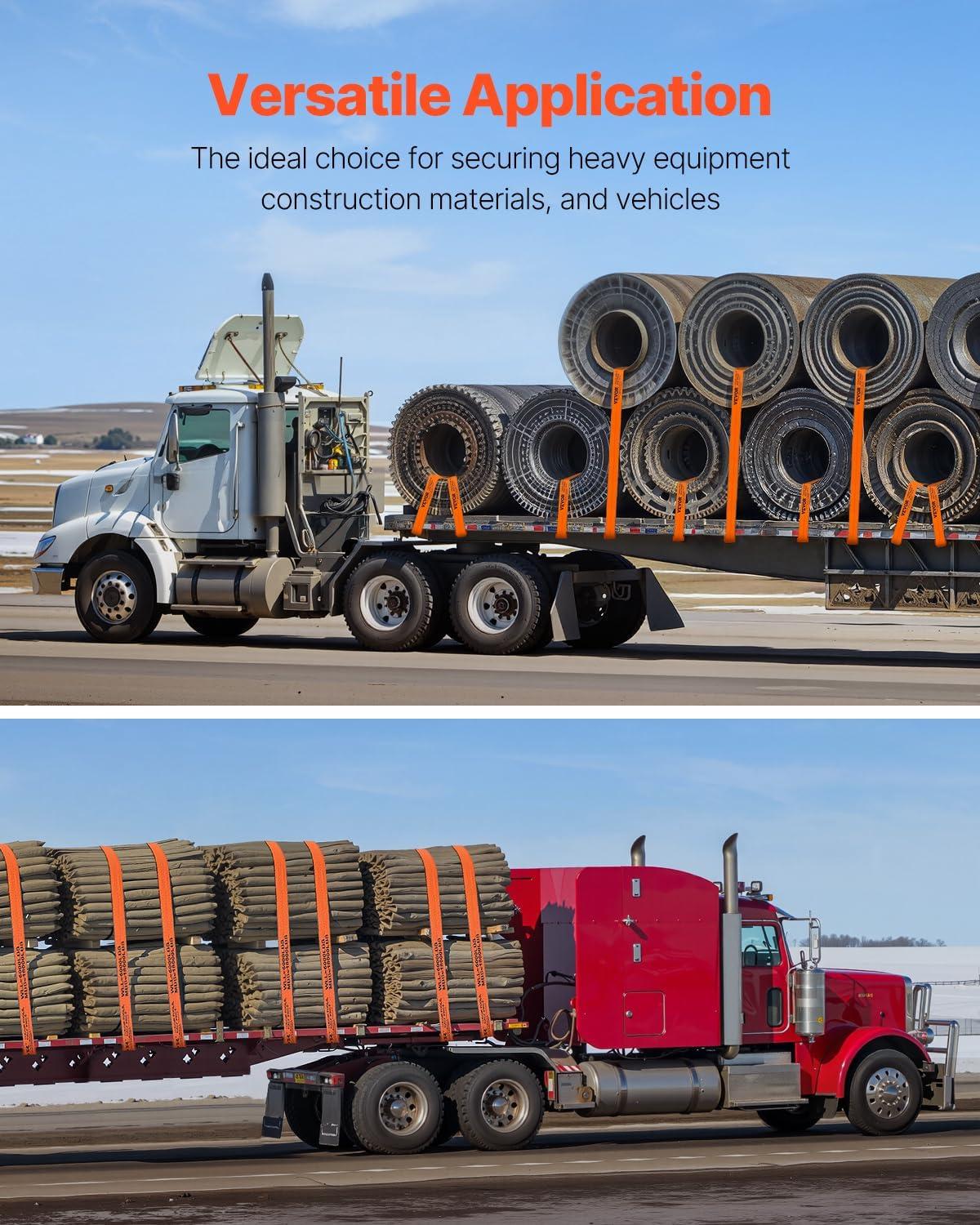 image:imageVEVOR Truck Straps 4 x30 Heavy Duty Tie Down wFlat Hooks 18000lbs Break Strength WLL 6000lbs Cargo Straps tie Down for Flatbeds Trucks Trailers Farms Rescues Tree Saver Yellow10 PackOrange