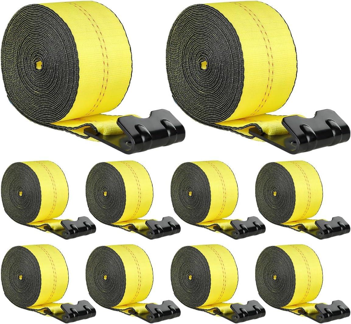 image:imageVEVOR Truck Straps 4 x30 Heavy Duty Tie Down wFlat Hooks 18000lbs Break Strength WLL 6000lbs Cargo Straps tie Down for Flatbeds Trucks Trailers Farms Rescues Tree Saver Yellow10 PackYellow