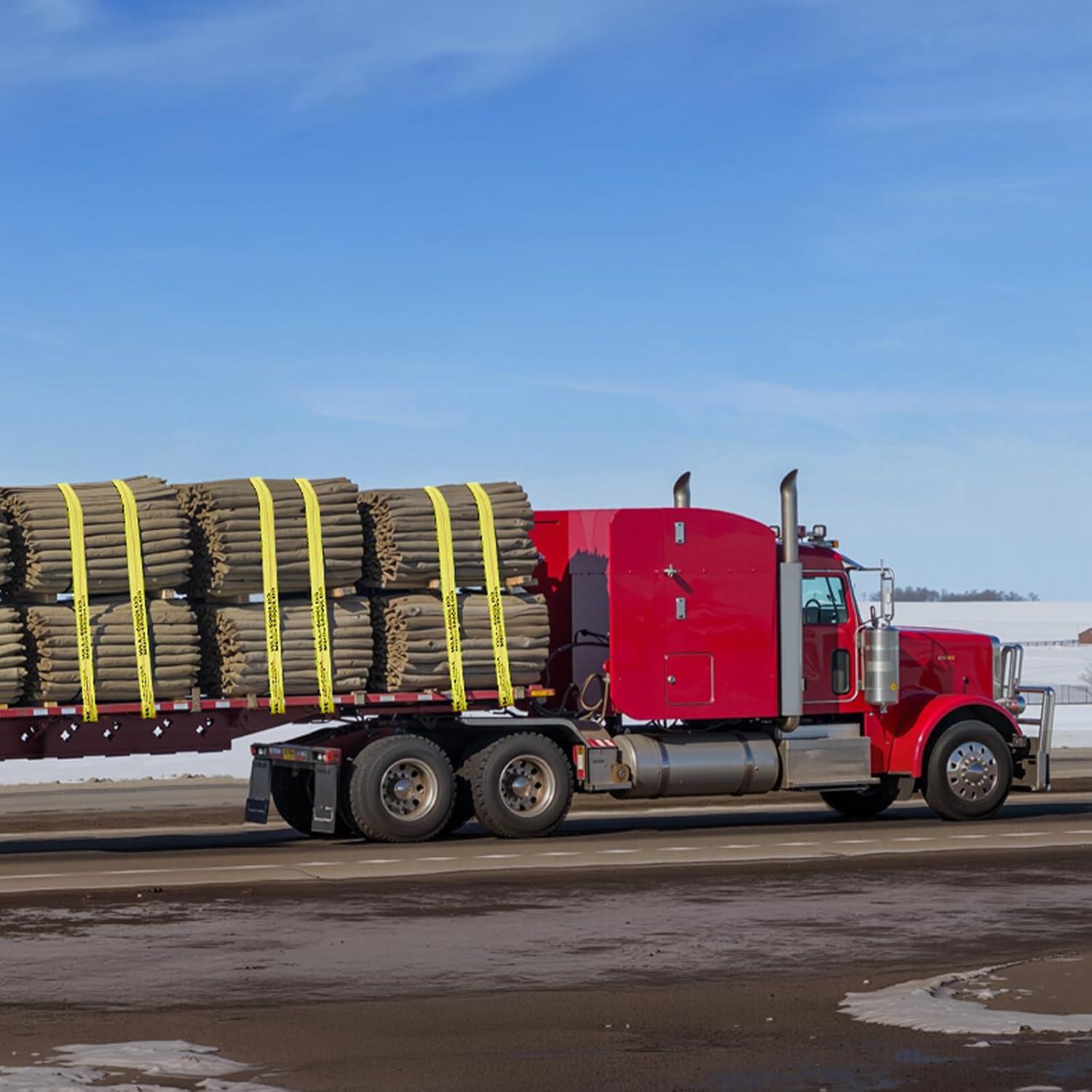 image:imageVEVOR Truck Straps 4 x30 Heavy Duty Tie Down wFlat Hooks 18000lbs Break Strength WLL 6000lbs Cargo Straps tie Down for Flatbeds Trucks Trailers Farms Rescues Tree Saver Yellow10 PackYellow