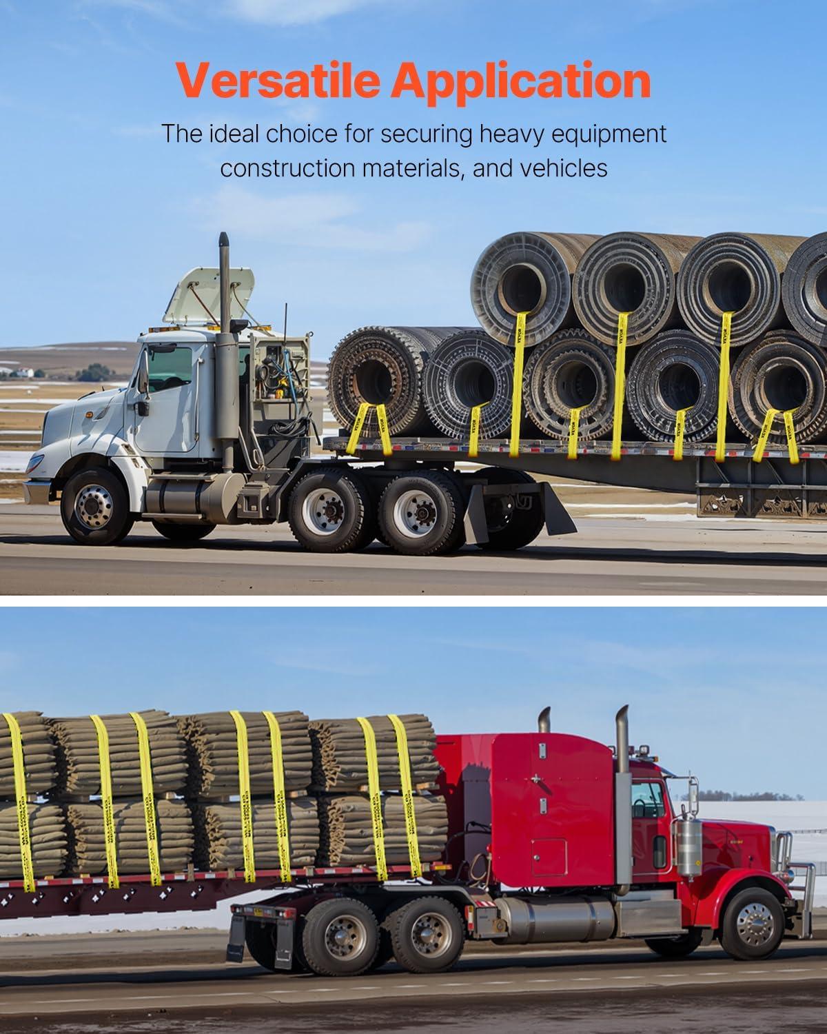 image:imageVEVOR Truck Straps 4 x30 Heavy Duty Tie Down wFlat Hooks 18000lbs Break Strength WLL 6000lbs Cargo Straps tie Down for Flatbeds Trucks Trailers Farms Rescues Tree Saver Yellow10 PackYellow