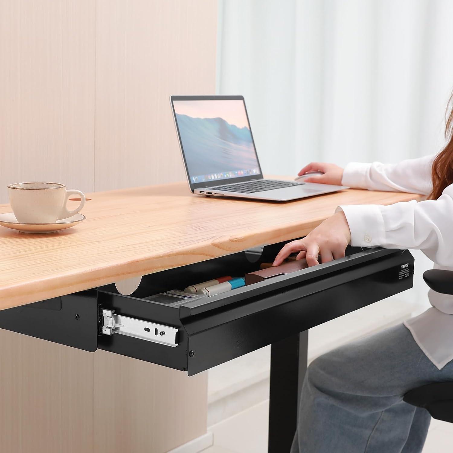 image:imageVEVOR Under Desk Drawer Slide Out 16 inch Attachable Desk Drawer for Sit Stand Workstation Hidden Under Counter Drawers for office Home Black26inch