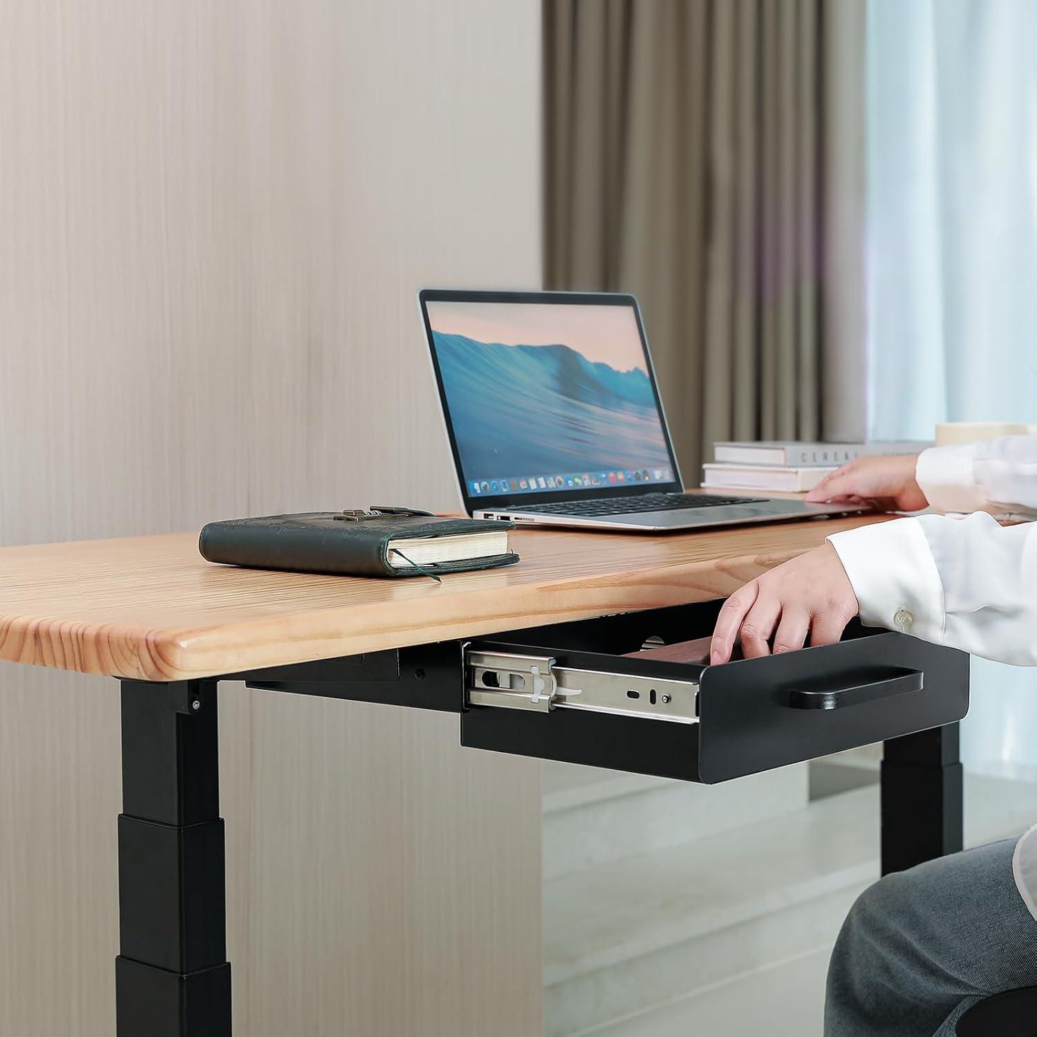 image:imageVEVOR Under Desk Drawer Slide Out 33inch Under Desk Mounted Pullout Drawer Attachment Hidden Under Counter Drawers for office Home Sit Stand Workstation Black13inch